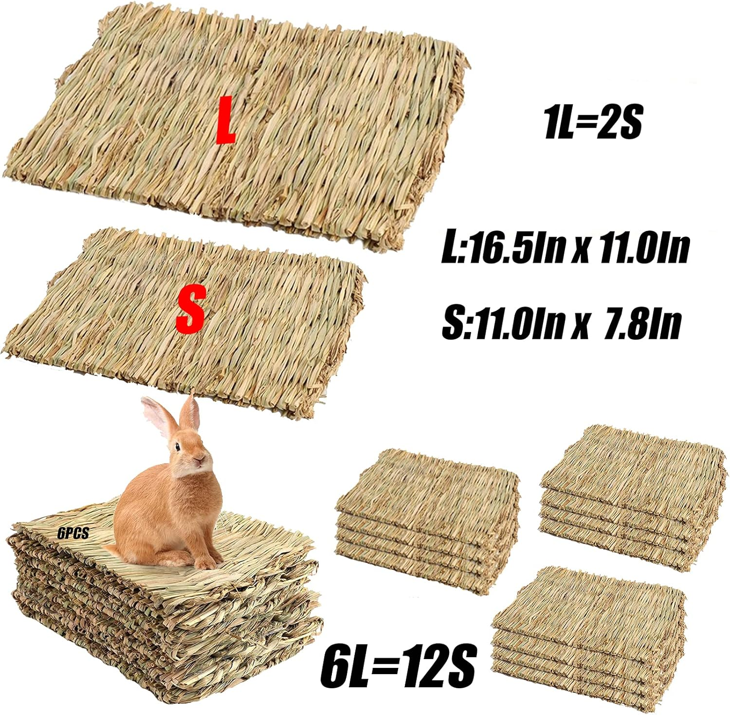 Tfwadmx Rabbit Grass Mats,16.5''X11''Large Natural Woven Seagrass Mat Bunny Sleep Bed for Chinchillas Guinea Pigs Ferret Hamster Squirrel and Small Animals -6 Pcs image number 5