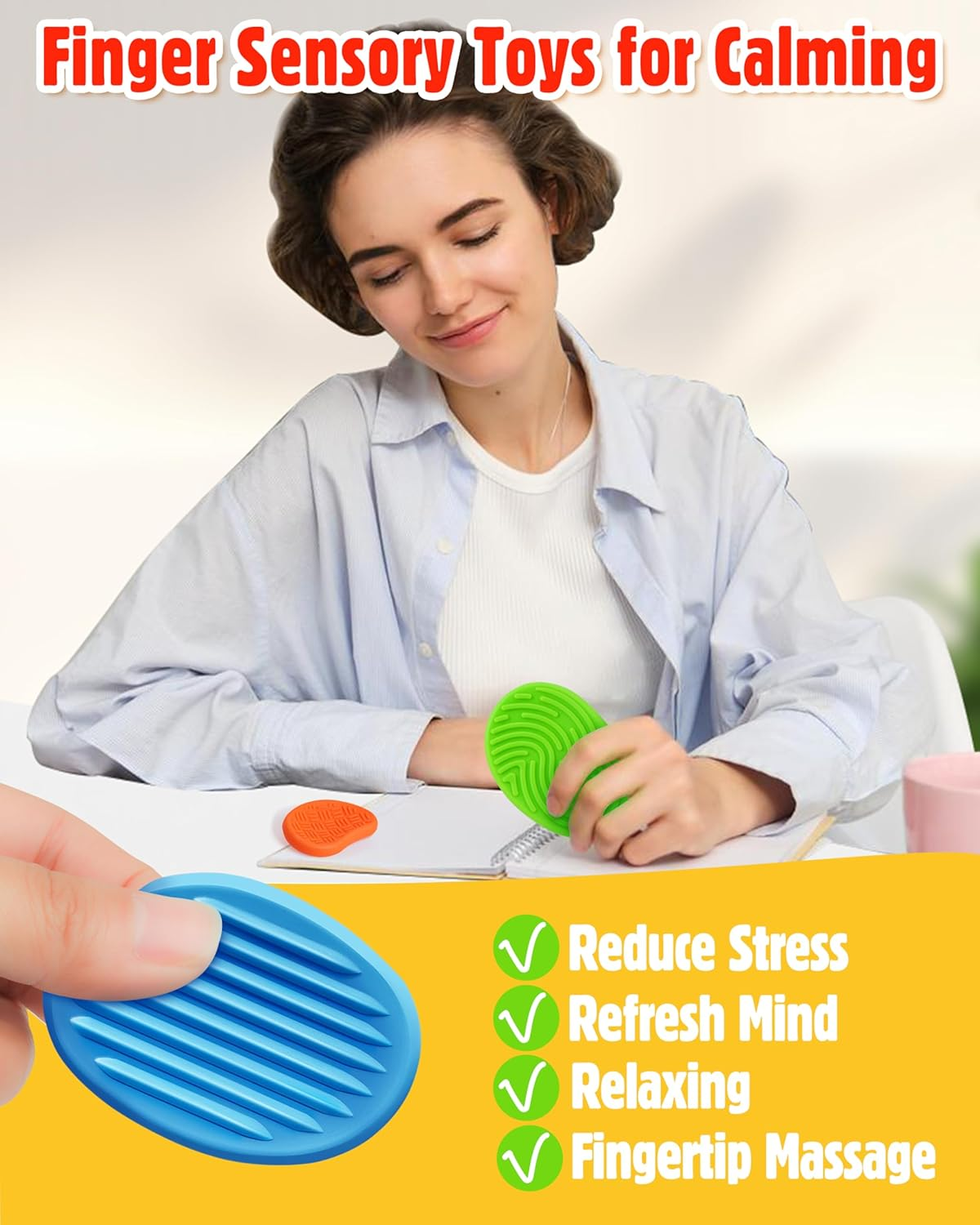 Sensory Fidget Toys for Kids Adults: 16 Pack Textured Silicone Worry Stones for Anxiety Relief, Sensory Stress Toy for Autism Kids Calming, Quiet Small Fidgets for Classroom Prizes image number 1