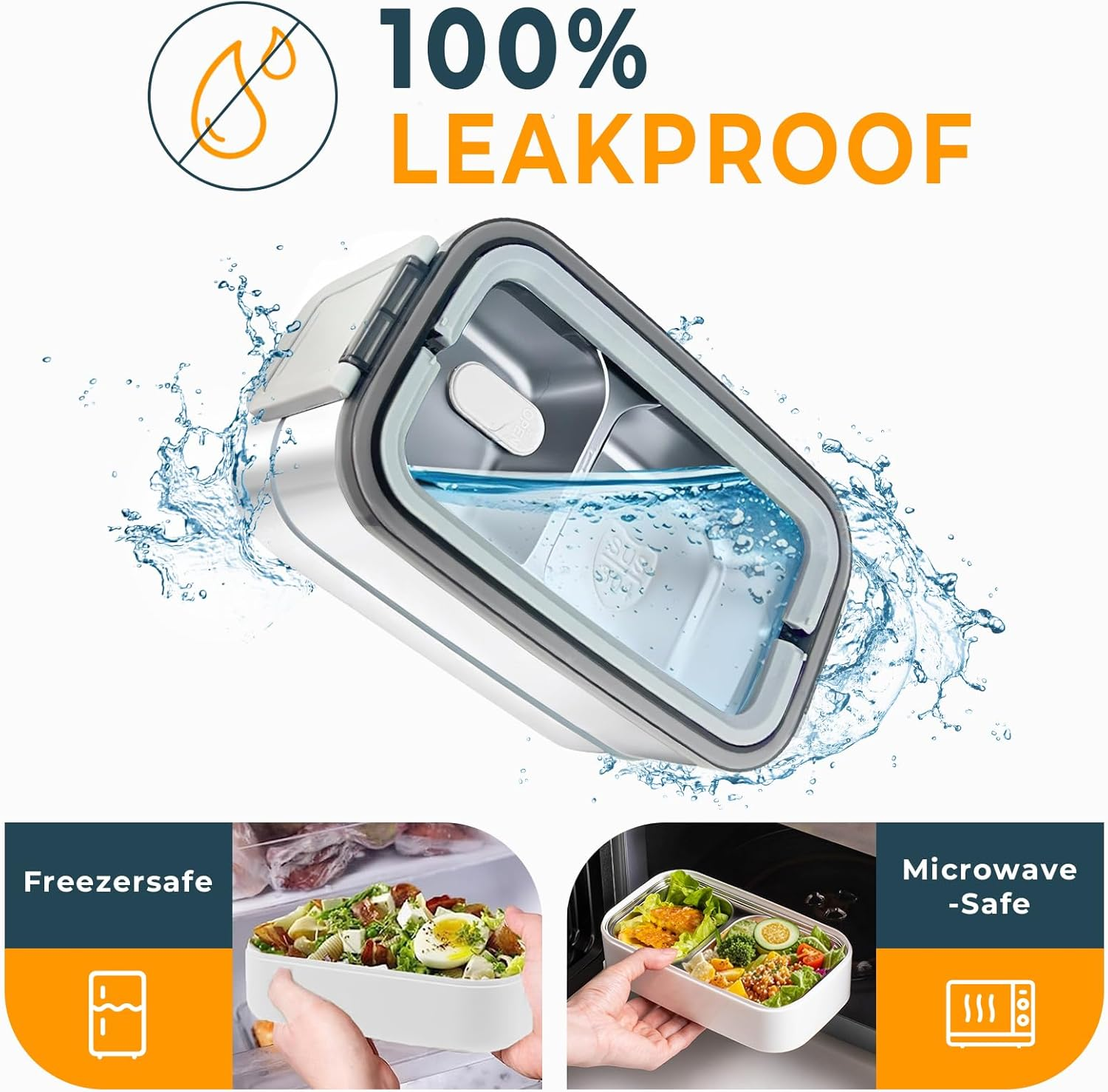 Stainless Steel Lunch Box: 1400Ml 304 Stainless Steel - BPA Free Leakproof Bento Box with Microwave-Safe - Thermal Insulation Detachable for Adults Students for Office School Worksites (White) image number 3