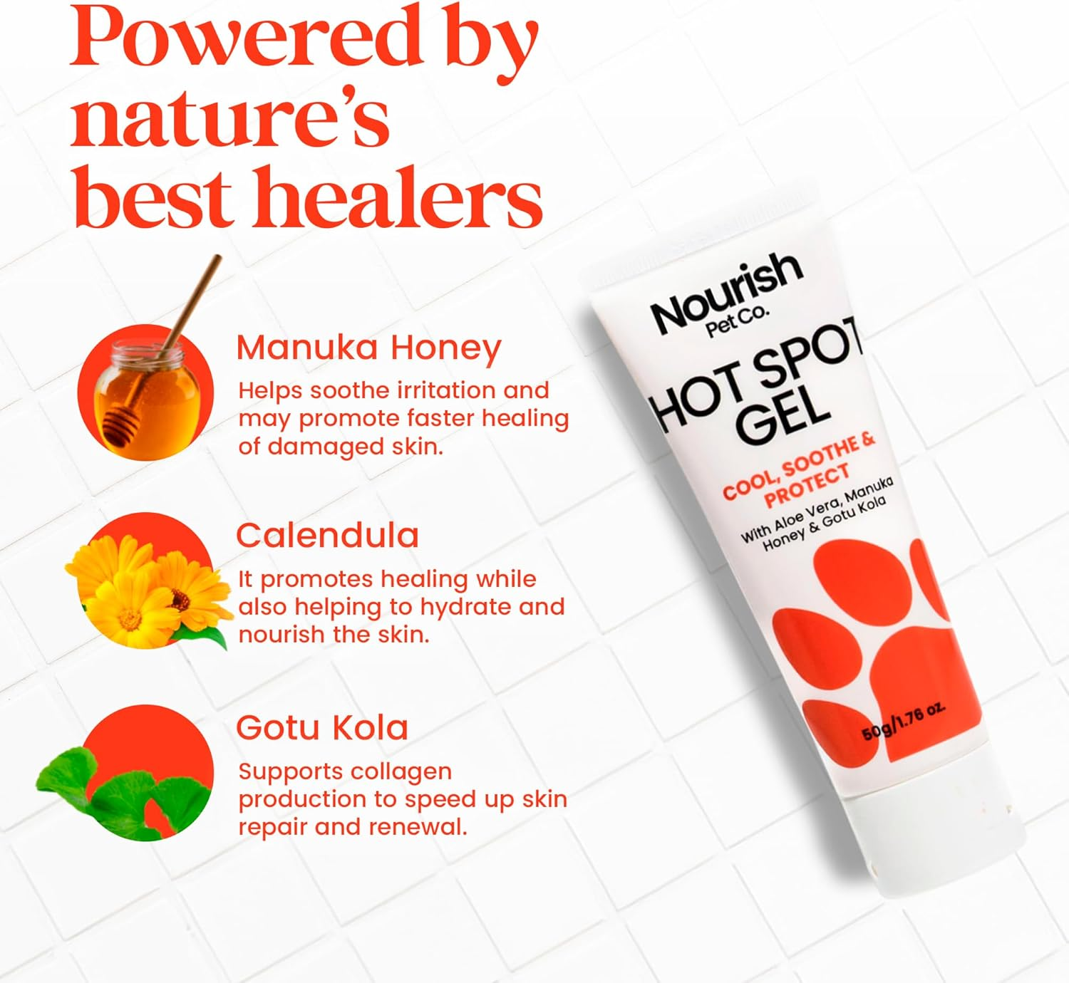 Nourish Pet Co. Hot Spot Gel for Cats and Dogs - Skin Irritation Treatment, Soothing Relief for Dry Itchy Allergy-Prone Skin, Fragrance Free, 50G Bottle image number 6