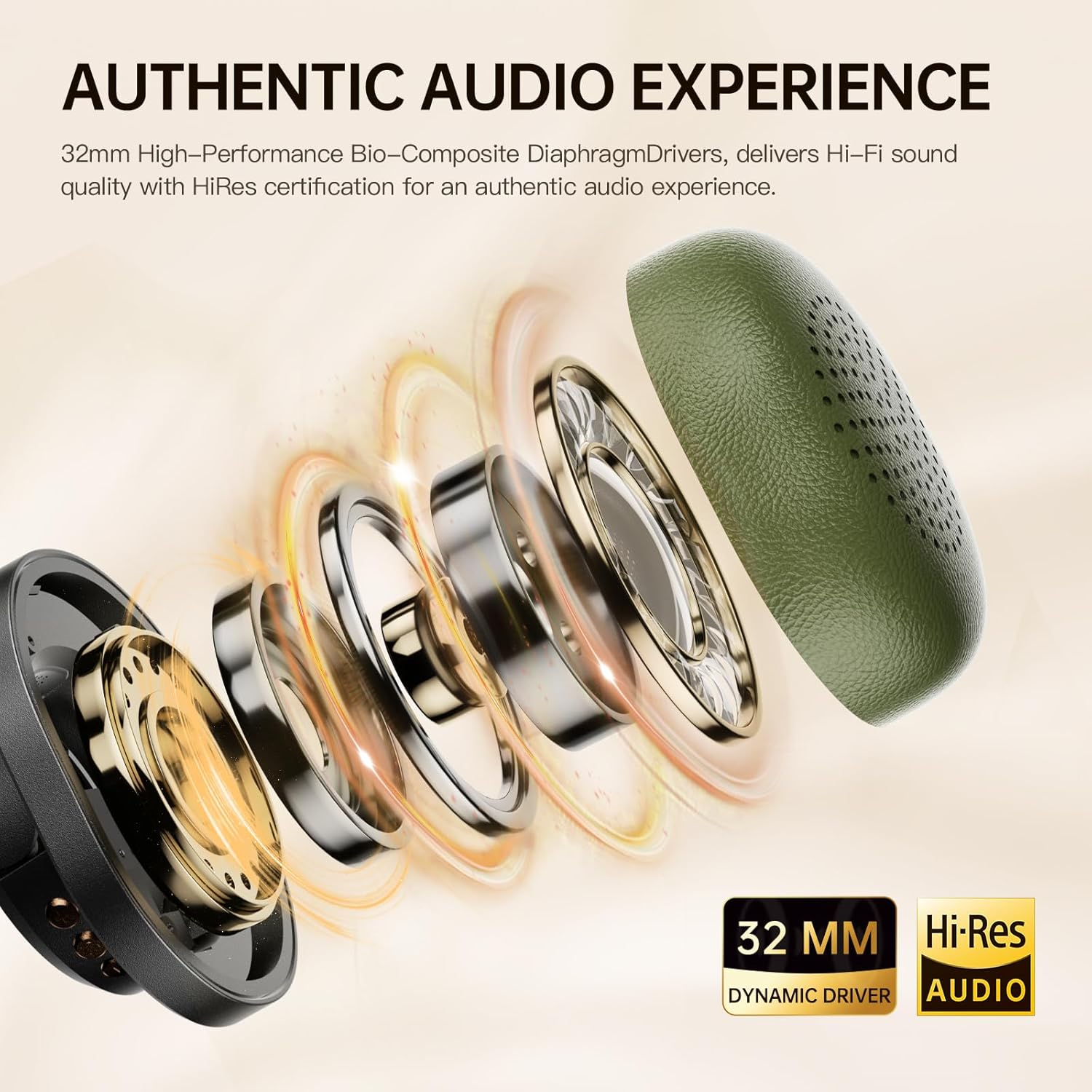 Ikf Rona Adaptive Retro Wireless Headphones, On-Ear Bluetooth Headphones with Hybrid Active Noise Cancelling, Hi-Res Audio, up to 75 Hours Playtime, HD Microphone, Transparency Mode for Travel (Green) - Black image number 1