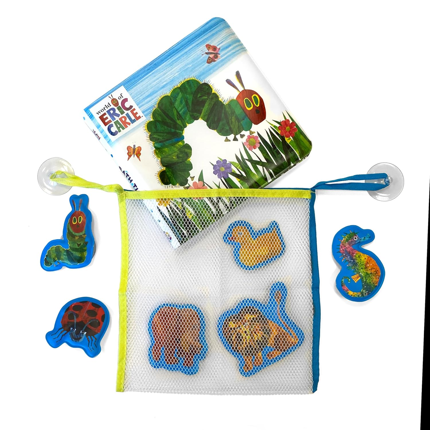 The World of Eric Carle Bath Time Books - Activity Books for Kids, Bath Book, 6 Padded Suction Cups, 1 Mesh Bag: with Suction Cups and Mesh Bag