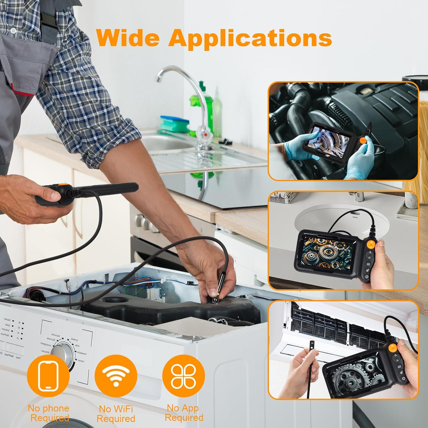 Dual-Lens Industrial Borescope Camera with 5 Inch IPS Screen, 32GB Memory Card, Photo/Video Recording Enabled, 16.5FT/5M Semi-Rigid Cable with 8+1 Adjustable Leds, IP67 Waterproof image number 3