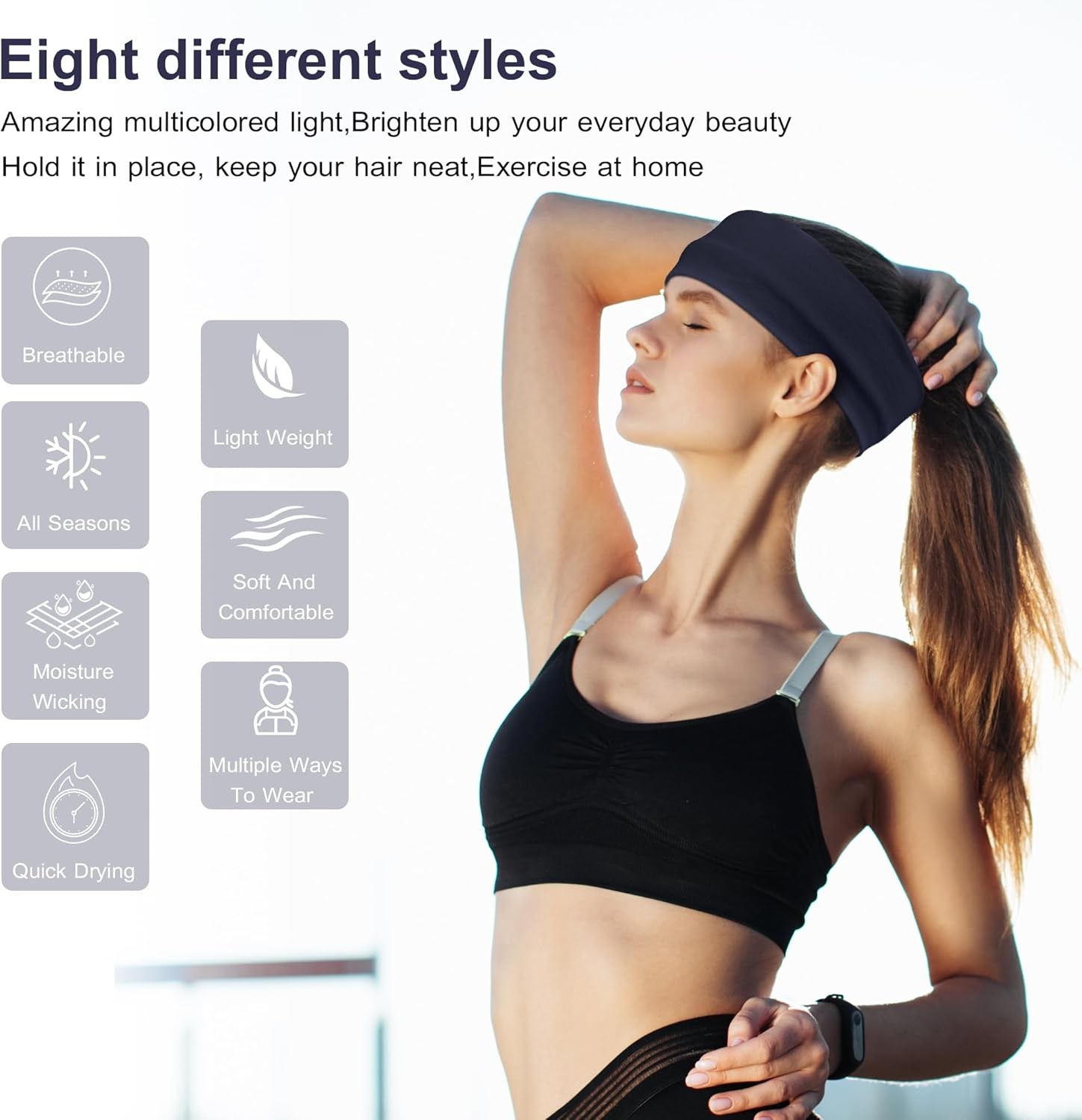 Headbands for Women Non Slip - Stylish Sports Hair Bands for Women'S Hair - Soft Cotton Cloth Stretchy Headbands for Women for Yoga, Outdoor Exercise Running - Bohemian Colors image number 5