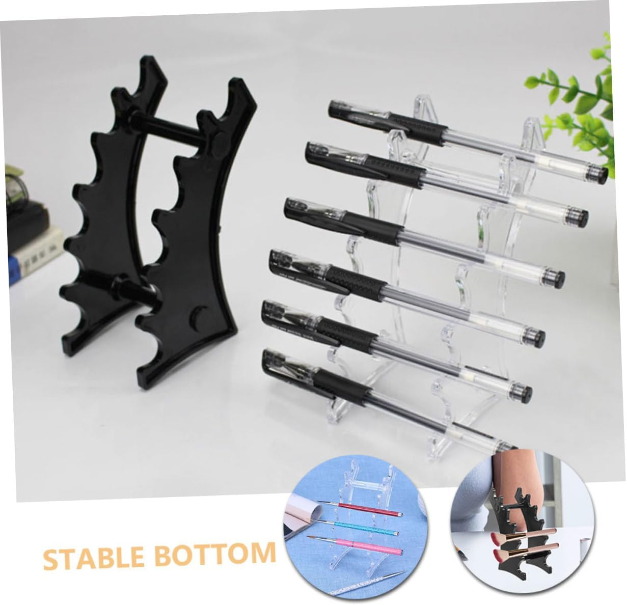 COOPHYA 2Pcs Horizontal Makeup Brush Organizer Rack with Slots Plastic Pen and Paintbrush Drying Stand for Quick Air Circulation Sturdy Holder for Eyebrow Pens Makeup Tools and Art Brushes image number 3