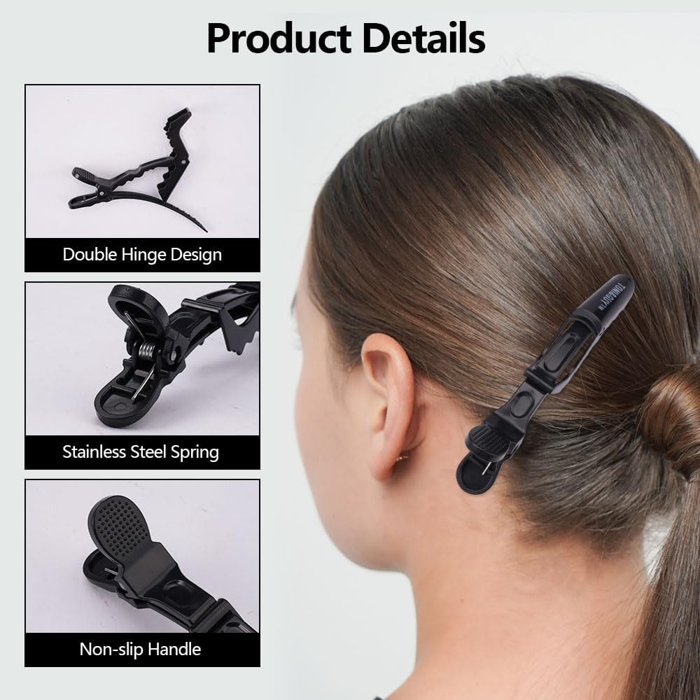 Hairdresser Hair Clips, 24 Pieces Plastic Hair Clips, Professional Alligator Clips for Salon, Black