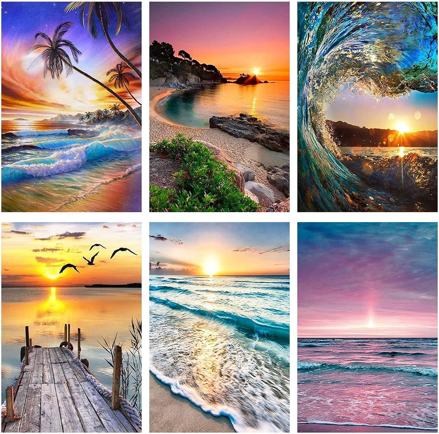 6 Pack Diamond Painting Kits, 5D Diamond Beach Number Painting, Full Drill Paintings Kits for Adults, Art Tool Kits DIY Crafts Diamond Painting for Home Wall Art Decor(11.8X15.7Inch) image number 4