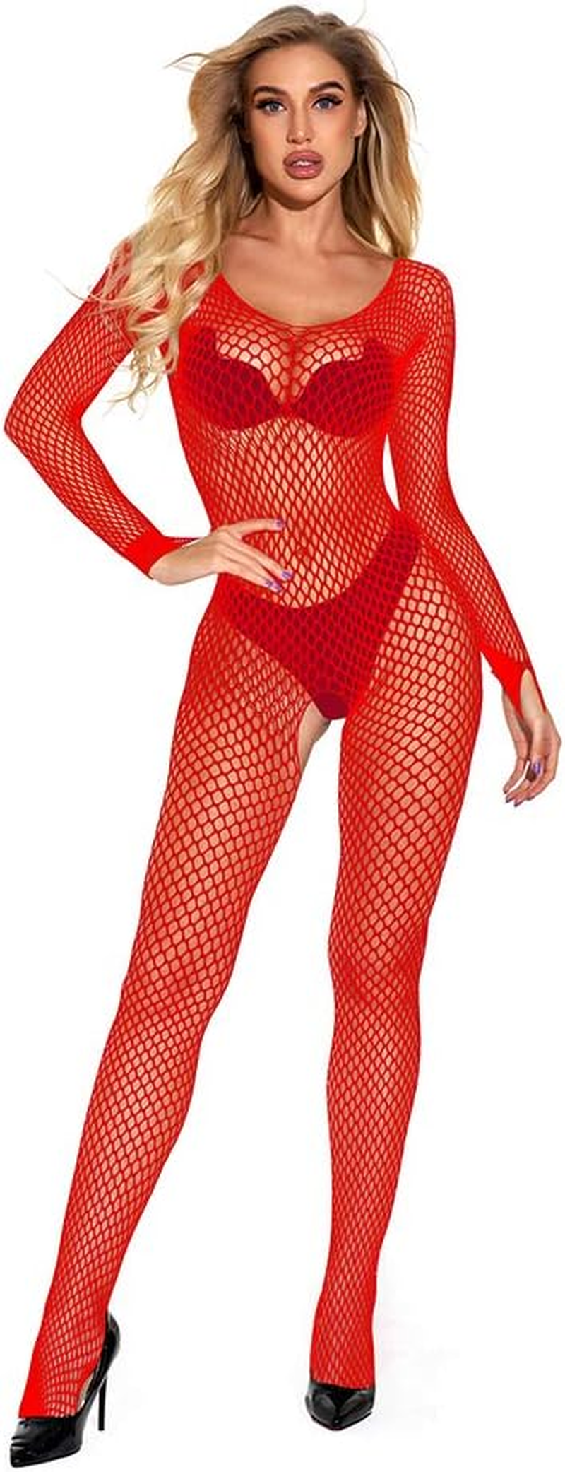 Czizitong Mesh Fishnet Lingerie Thigh High Stockings Teddy Bodysuit Lace Babydoll Sexy Lingerie for Women