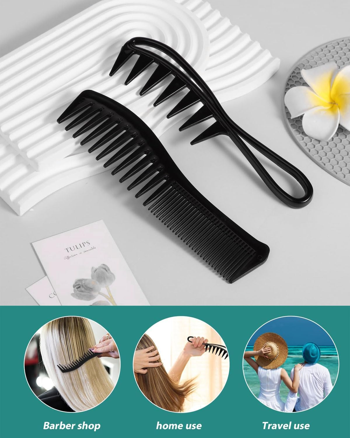 IPNSDON 2 Pieces Hair Comb Wide Teeth Hair Comb Set Styling Comb Curling Comb Anti-Static Comb with Wide Teeth Hair Styling Tool Suitable for Daily Comb Hair image number 5