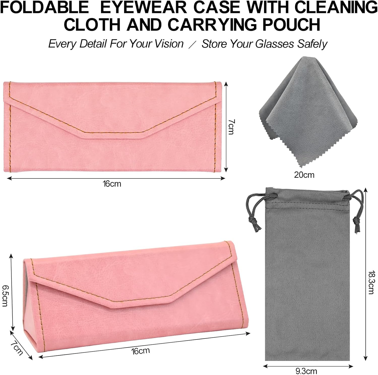 Foldable Eyeglass Case with Cleaning Cloth & Pouch - Magnetic PU Leather Glasses Case - Portable & Lightweight Sunglasses Storage Triangular Fold Reading Glasses Eyewear Protector Box for Men & Women - Coffee image number 4