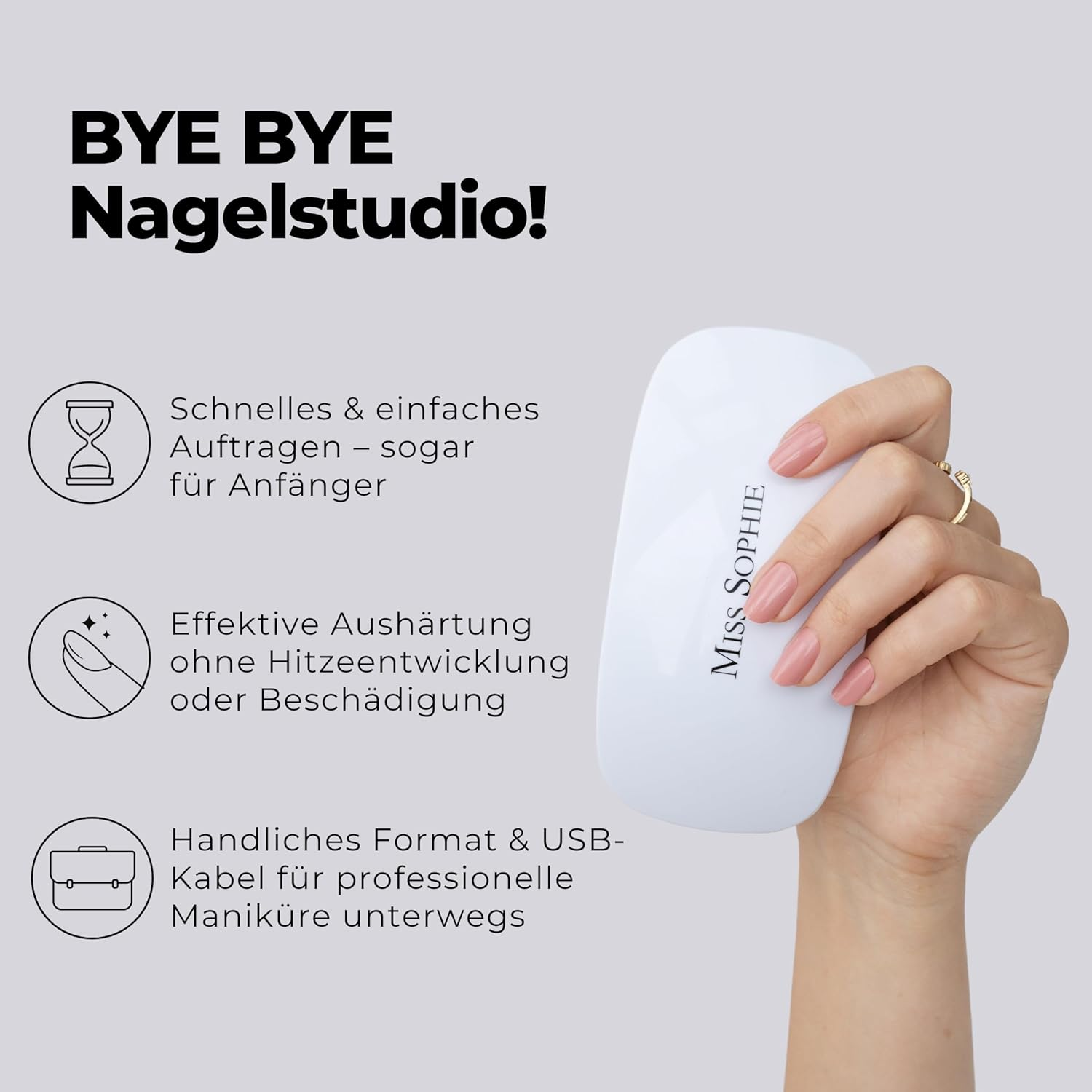 Original Miss Sophie UV LED Lamp, Nail Lamp for UV Gel Nail Foils, UV Lamp Nails, Portable Nail Dryer with USB Cable, 60S/120S Timer, Ideal for Home, Nail Studio & Travel image number 3