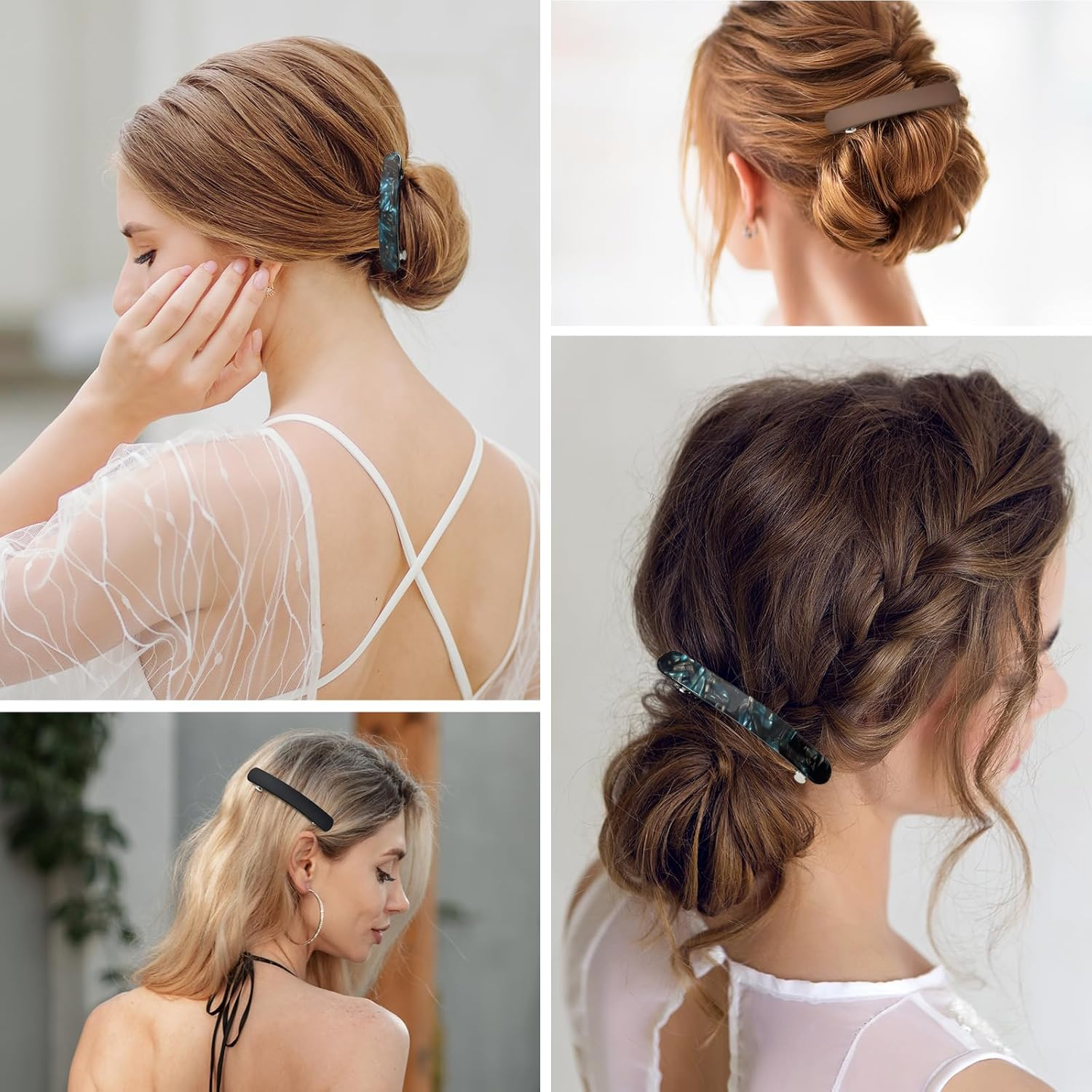 Baoblaze Women'S Hair Clips, French Hair Clips, Vintage Hair Accessories, Barrette, Automatic Tortoise Shell Hair Clips for Girls, Fine Hair and Medium Thick Hair, Blue Black, 8.3 Cm, Pack of 2 - 2 X Leopard Brown image number 6