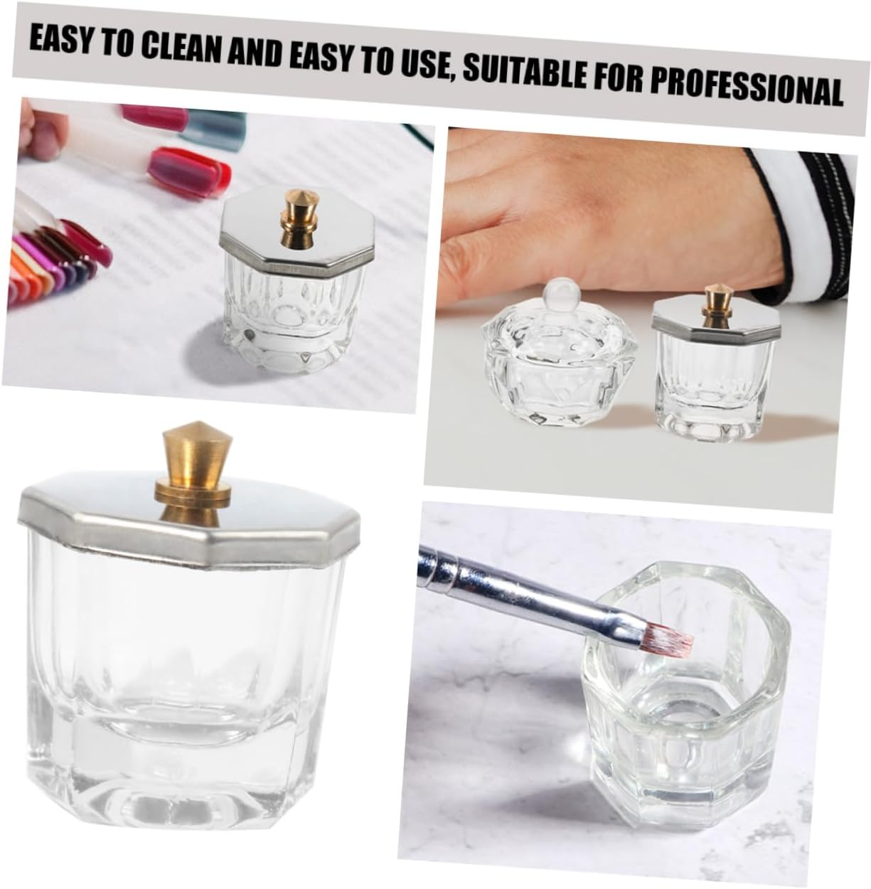 BAZEITFLOW Nail Dappen Dish with Metal Lid 1 Piece Mini Glass Nail Art Cup Thickened Design Suitable for Manicure Use image number 5