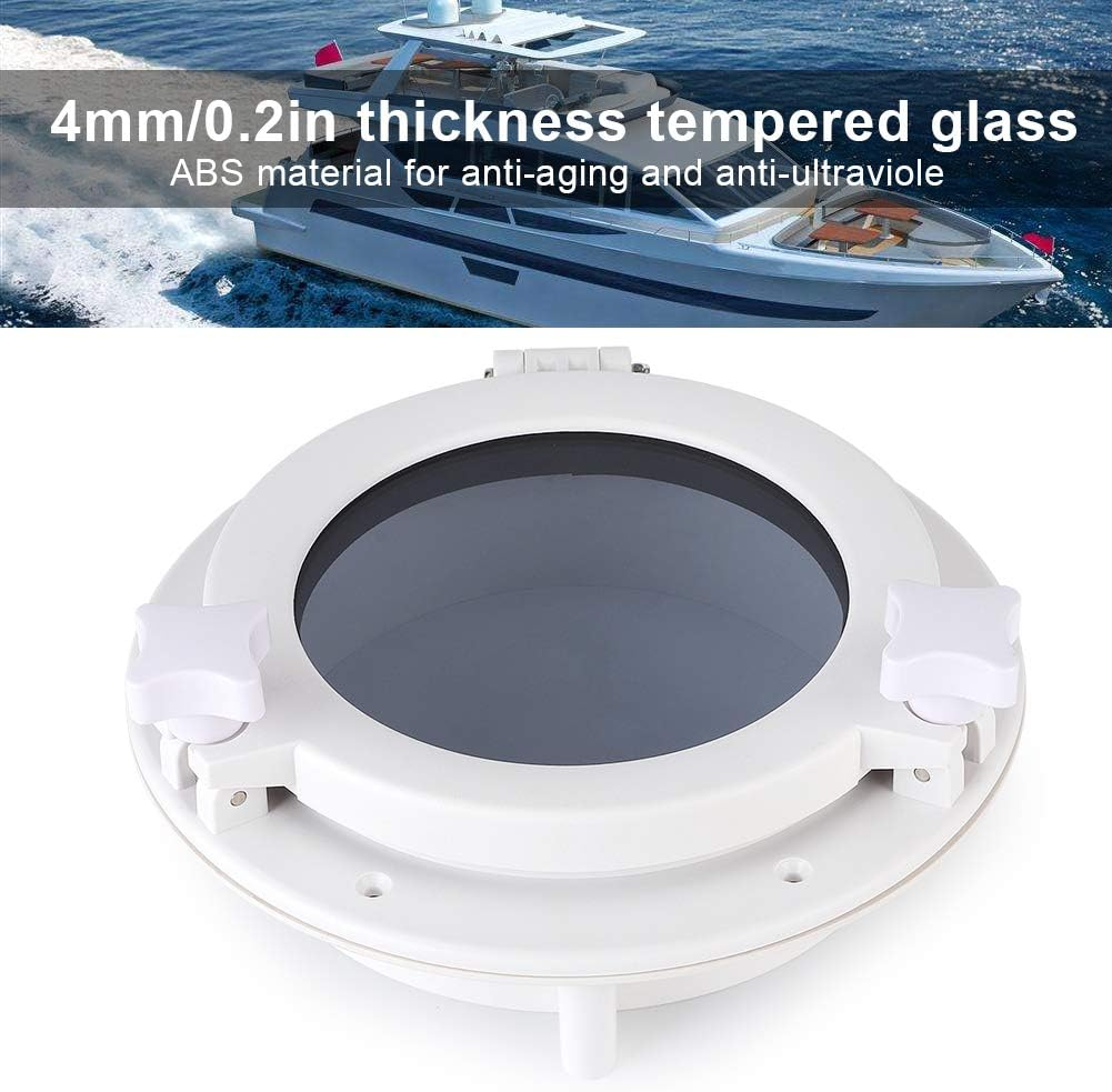 215Mm round Porthole Lighting Ventilation Yacht RV Hatch Window Portlights ABS Anti-Aging Anti-Uv Tempered Glass Stainless Steel White