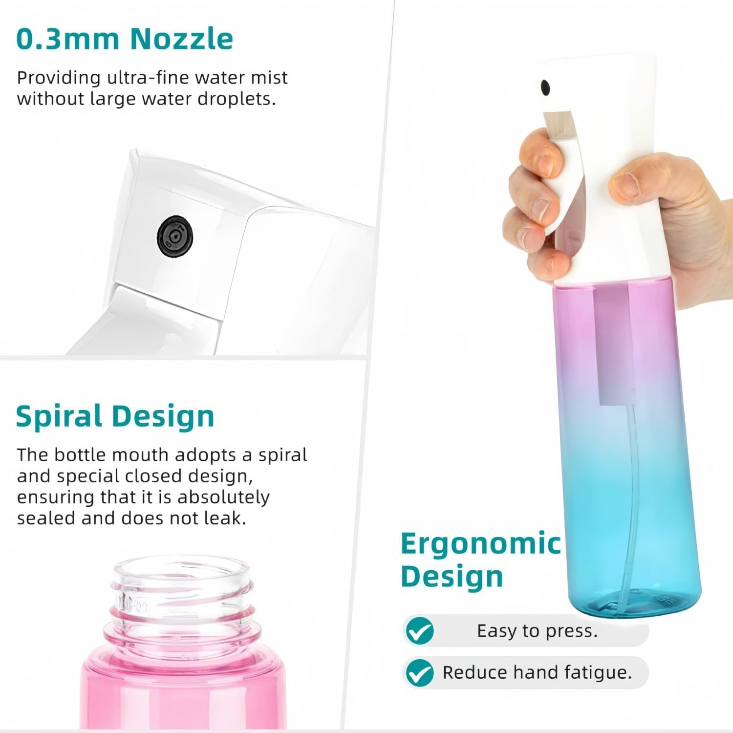 2 Pack Water Spray Bottles, Continuous Mister Spray Bottle for Hairstyling, Cleaning, Plants, Pets, Barbers, Salons, Essential Oil Scents, 6.8 OZ / 200 ML