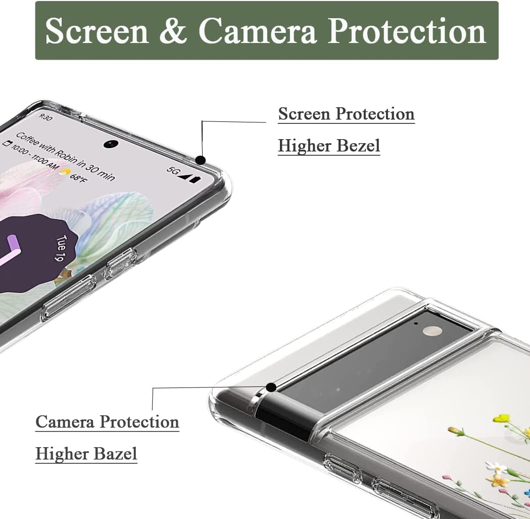 Unov Pixel 6 Pro Case Clear with Design Soft TPU Shock Absorption Slim Embossed Pattern Protective Back Cover for Pixel 6 Pro 5G 6.7 Inch (Flower Bouquet) - Flower Bouquet image number 5