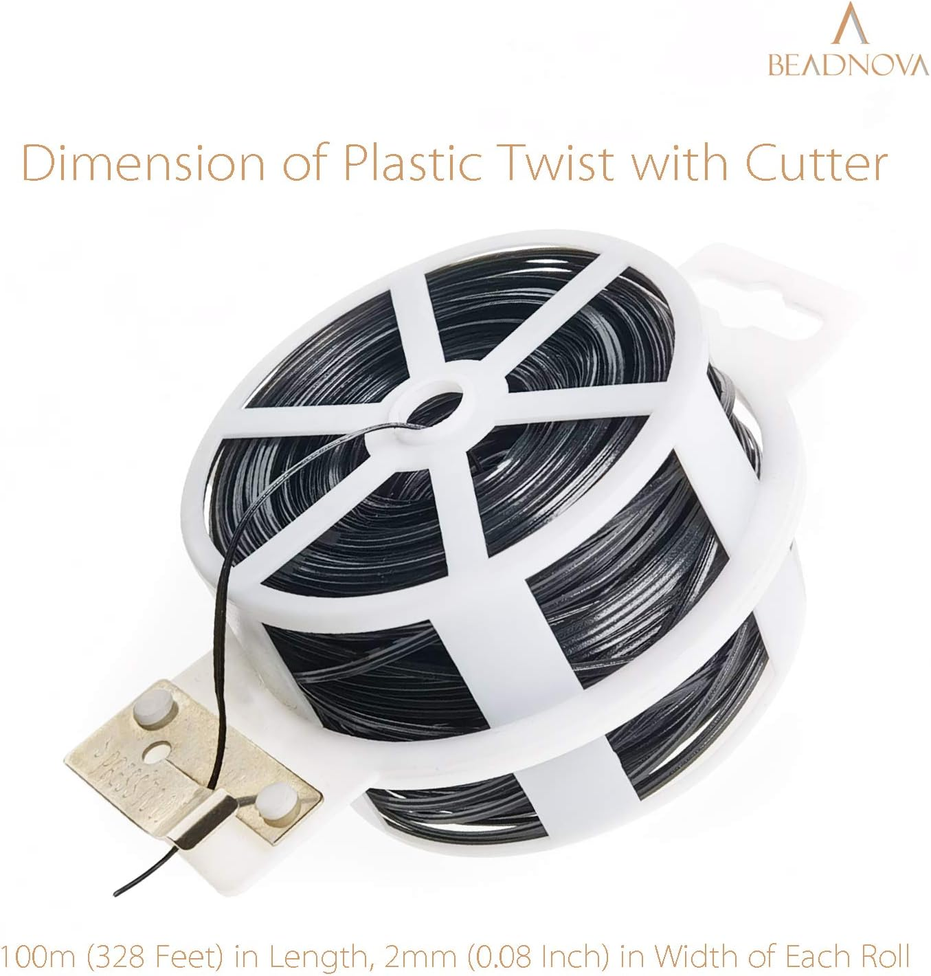 BEADNOVA Twist Tie 328 Feet (100M) Bread Ties Gardening Ties Black Plant Ties Multipurpose Plastic Coated Plant Twist Tie with Cutter for Potted Plants Garden Office and Home image number 3