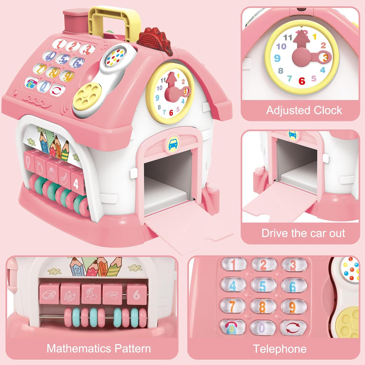 Montessori Toys for 1+ Year Old Girls,Baby Musical Toys for Toddler 8 in 1 Multi-Functional Smart Learning House,Educational Toys for Kids,First Christmas and Birthday Gifts for Baby Girls (Pink) image number 4