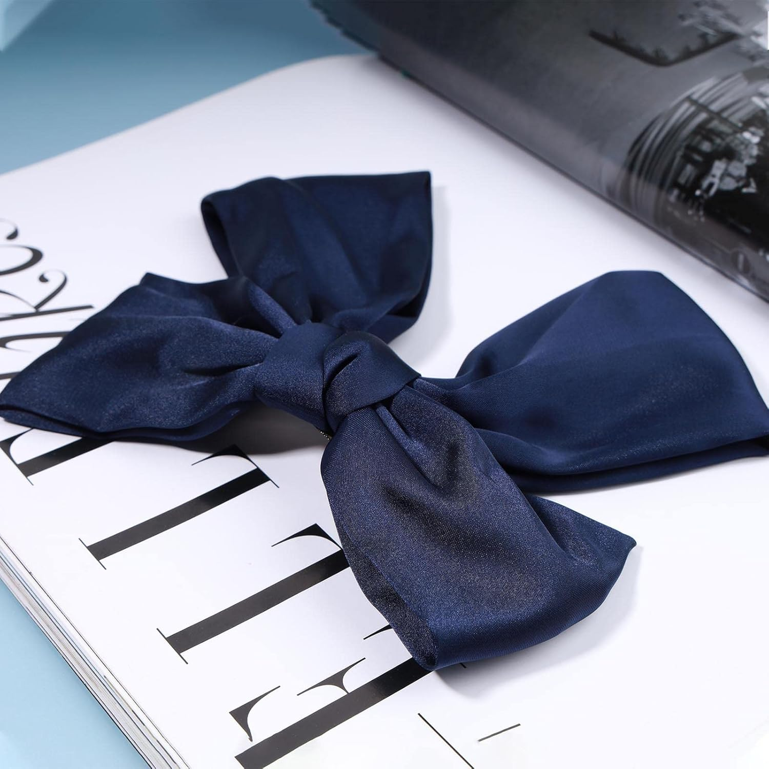 Blue Satin Hair Bow for Women, One Size Hair Clip for Daily Wear and Special Occasions by Unron - Red image number 3