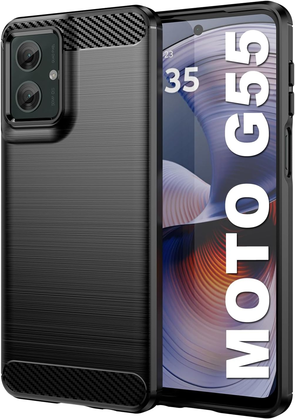 Case for Motorola Moto G55 5G 6.5-Inch, Shock-Absorption Brushed Flexible Soft Carbon Fiber Protective Cover for Motorola G55 - Black image number 2
