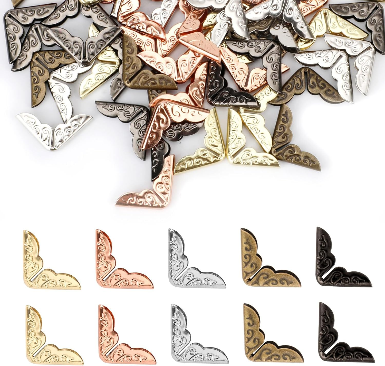 100Pcs Book Corner Protectors, Iron Book Edge Protector Vintage Paperback Book Corner Protector Decorative Book Corner Covers for Scrapbook Photo Album Notebook Folder Picture (5 Colors) image number 2