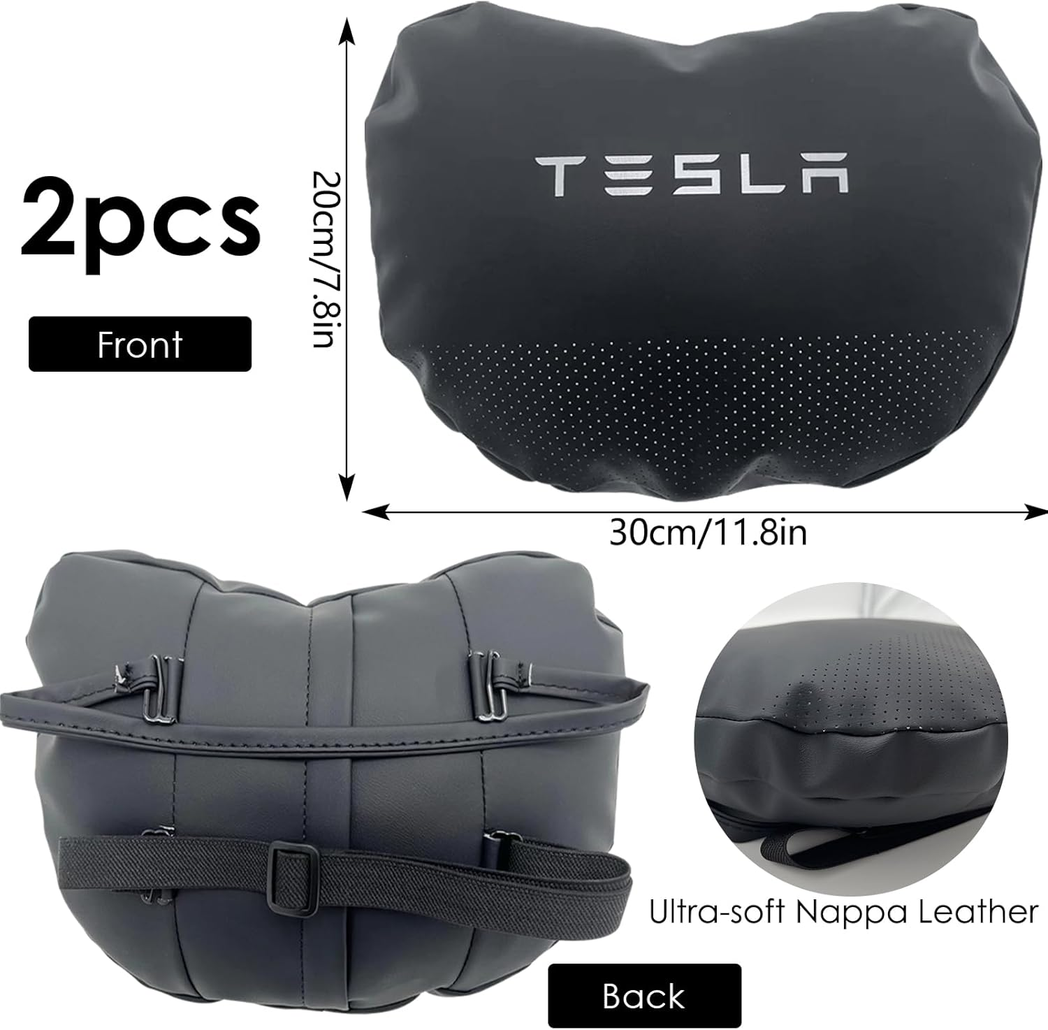 Car Neck Pillow for Tesla Model 3 Model Y Model S Model X Cybertruck and Most Cars, 2 Packs Memory Foam Neck Support Headrest for Tesla, Adjustable Car Seat Head Rest Pillow (Black) - Black image number 5