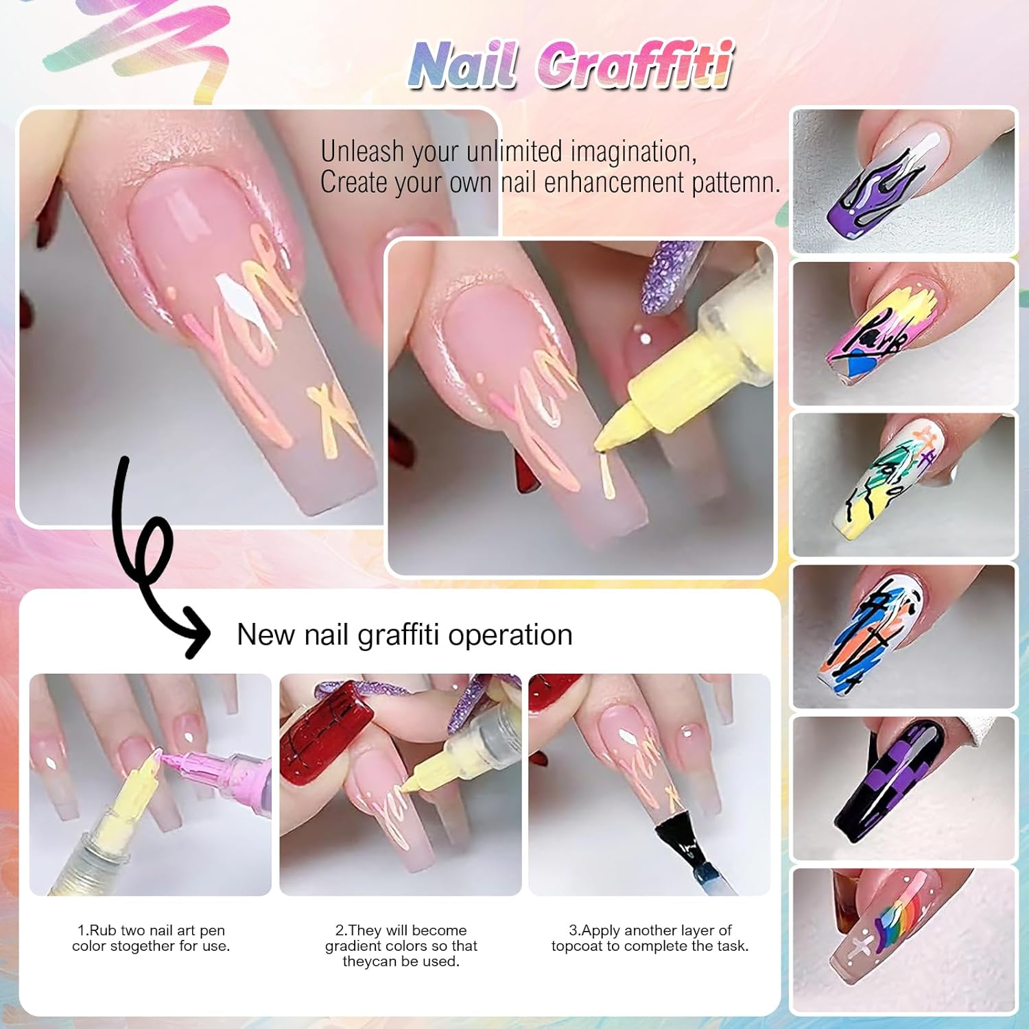 MAGIC ARMOR Nail Art Graffiti Set - 12 Color 3D Pens for Painting, Liner, Manicure Polish Tools - Drawing Brush for DIY Beauty Adorn image number 2