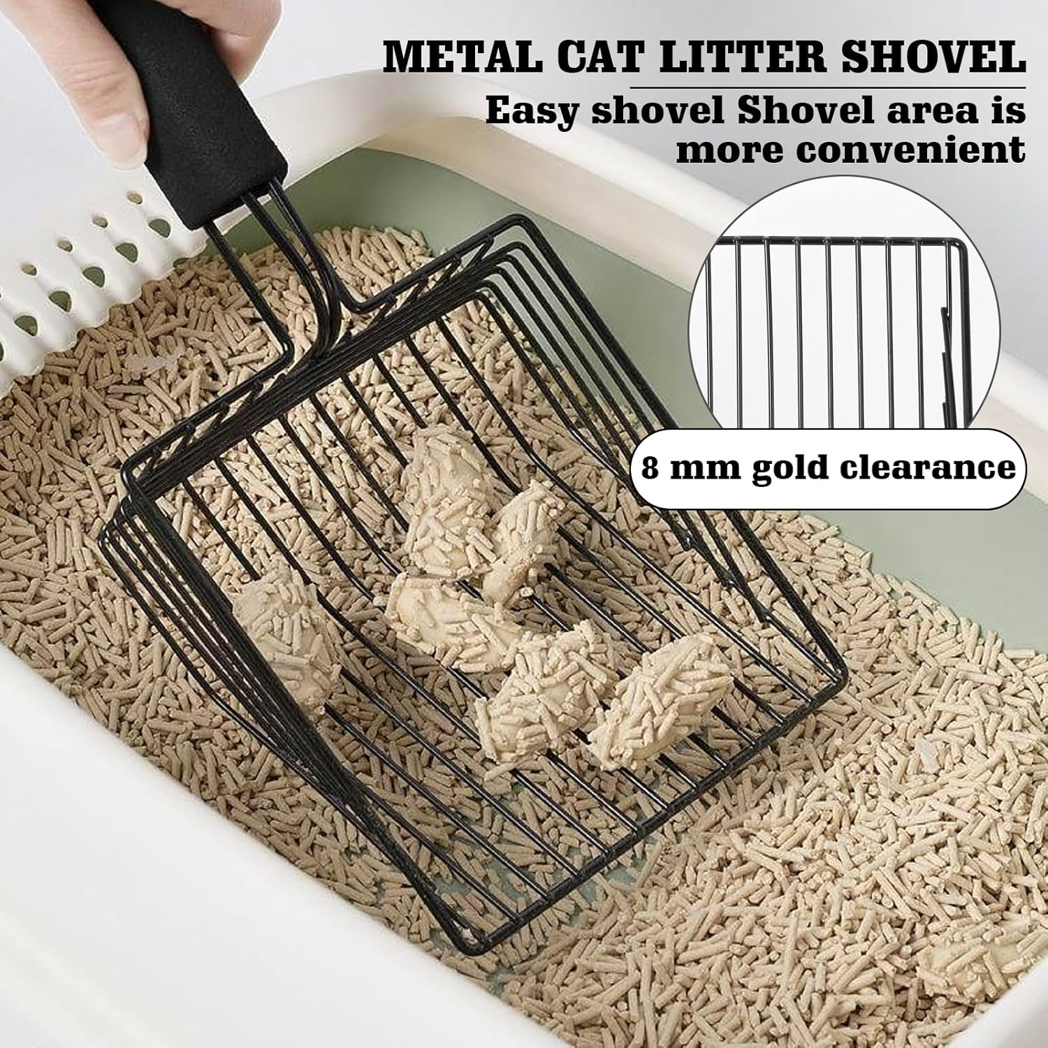 HOMURY Cat Litter Scoop: Metal Cat Litter Scoop for Cat Litter Tray, Sand Leakage Distance 0.8 Cm, Shovel with Handy Handle for Cat Litter Tray Cleaning Tools for Cats (Black) image number 1