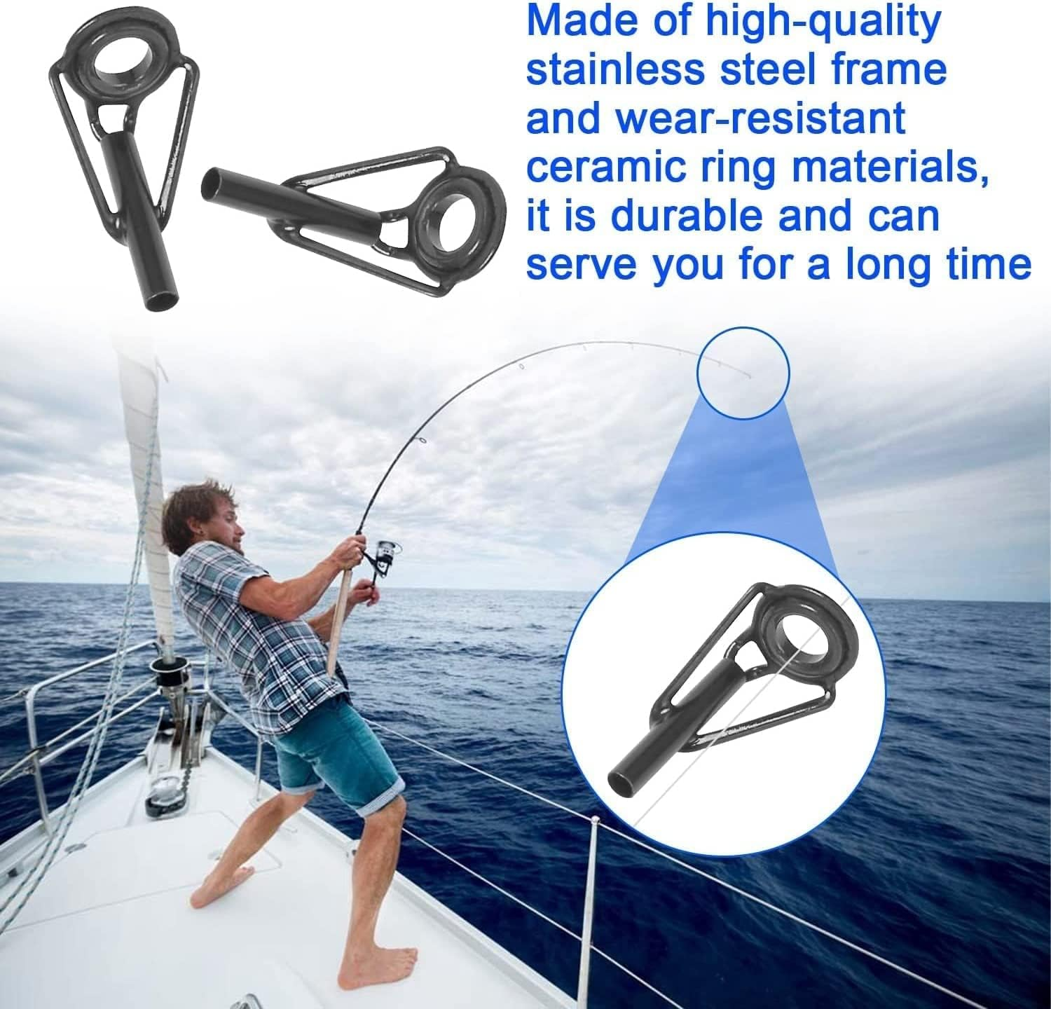 Fishing Rod Repair Kit,Fishing Rod Tips Guides Replacement Kit Rod Eyelet Stainless Steel Ceramic Ring Repair Kit