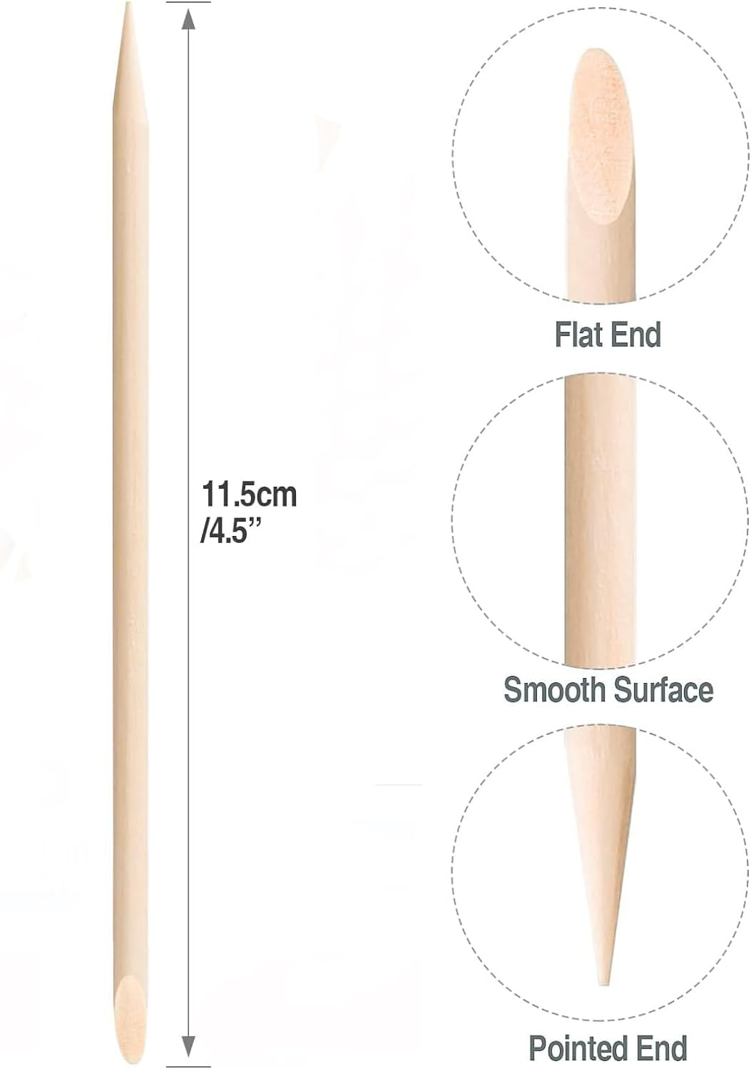 Orange Wooden Stick, 4.5 Inch Cuticle Pusher Remover Cuticle Sticks,Double Heads Multi Functional Cuticle Pusher Remover Nail Cleaning, Manicure Pedicure Tool(100 Count) image number 4