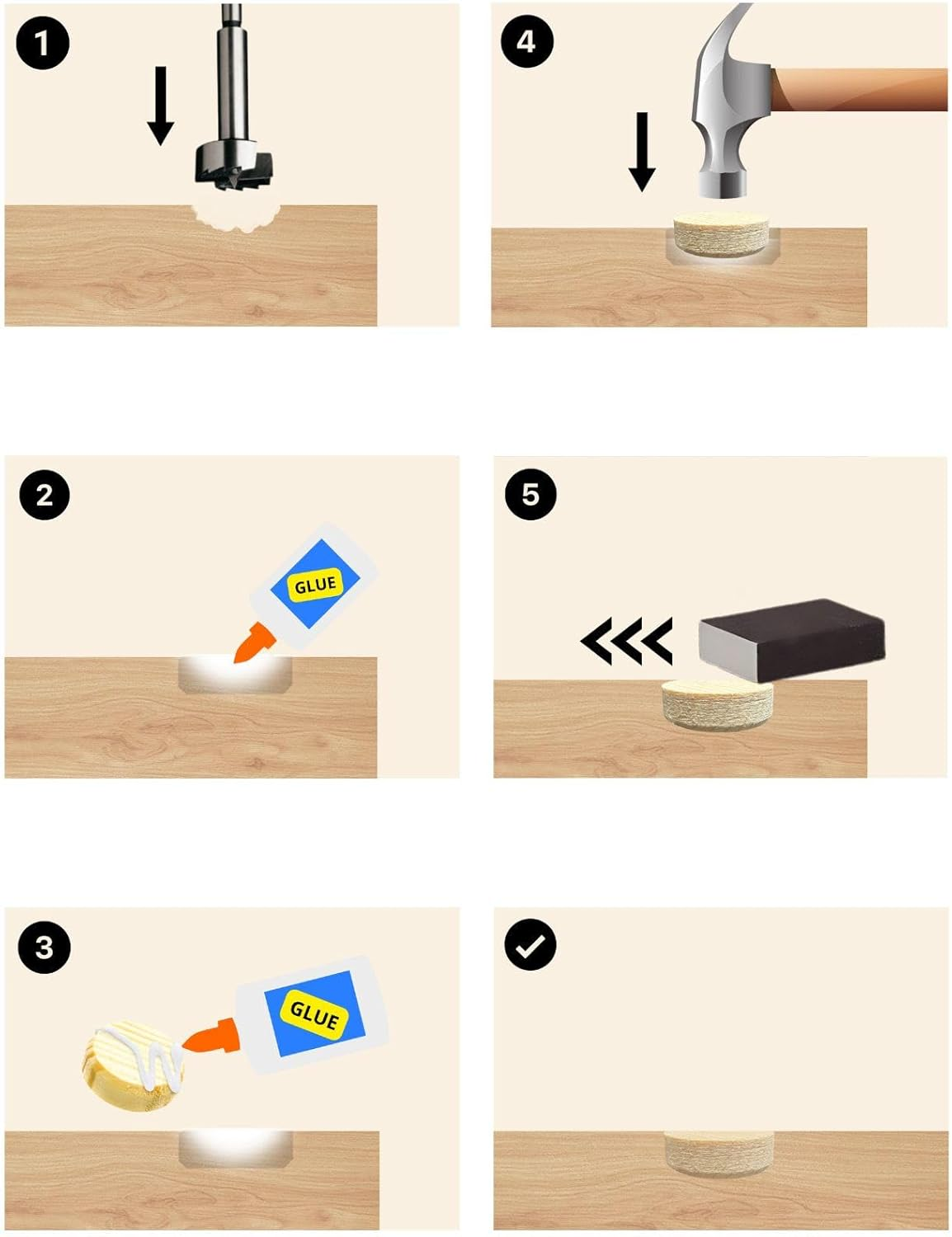 Tolux Wooden Plugs 25 Mm, Wood Screw Cover, Wooden Caps for Sealing Knot, Drill Holes and Wood Defects. Size 25 X 9 Mm, 25 Pcs image number 4