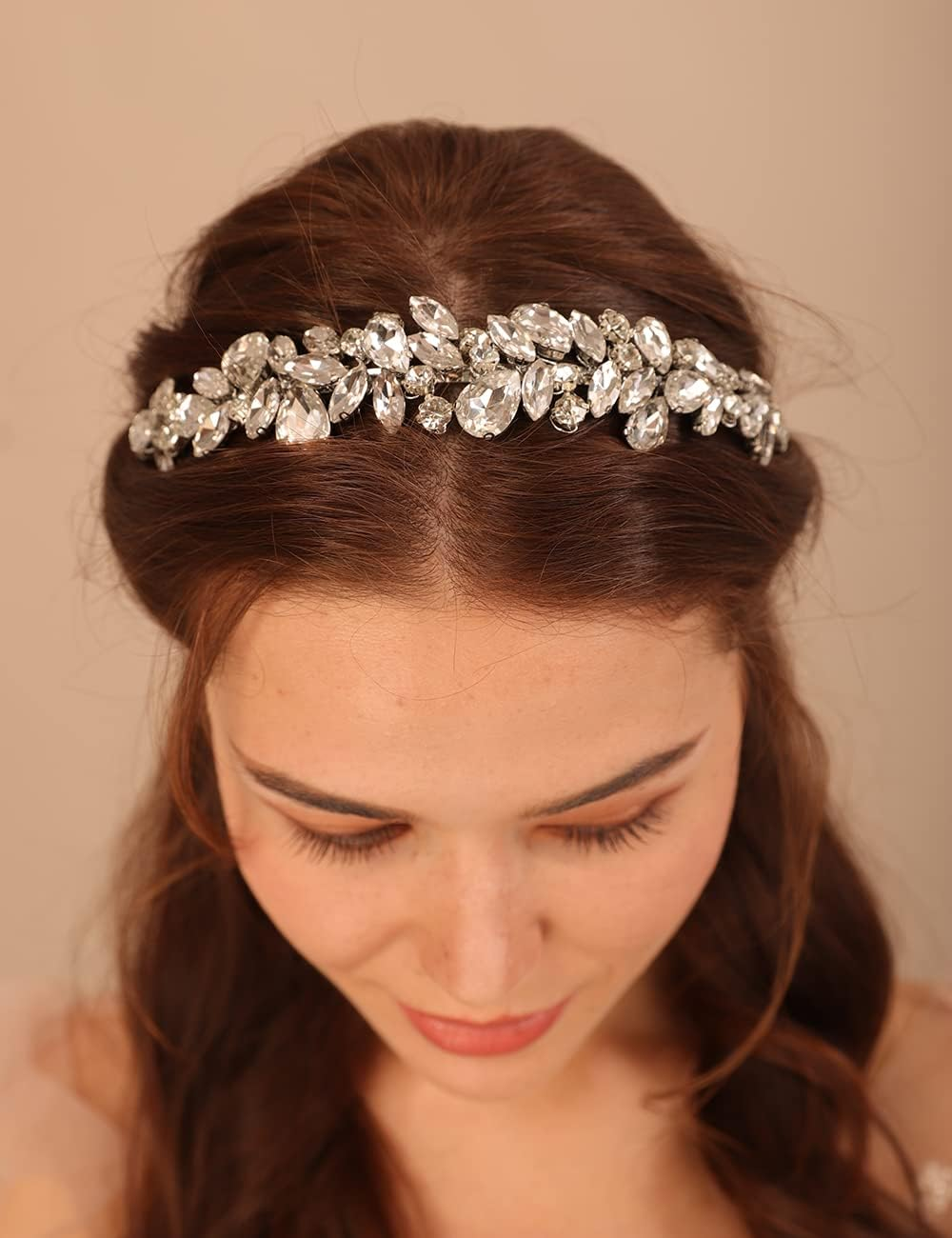 Teyglen Bridal Rhinestone Crystal Headband Blue Crystal Hair Band Handmade Full Crystal Hair Hoop Bridal Wedding Blue Red Black Hair Pieces Vintage Headpieces Hair Accessories for Women Girl (Blue) - Blue image number 5