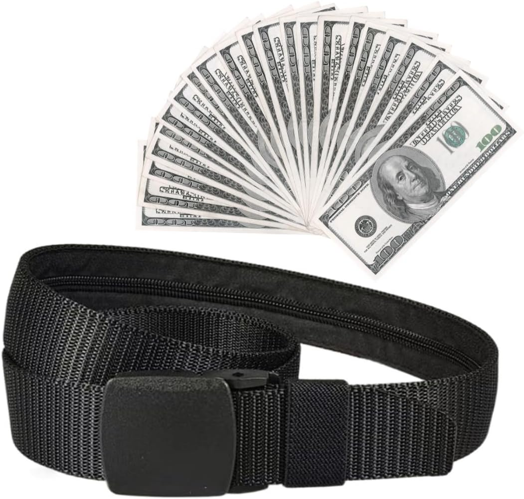 Security Money Belt with Hidden Money Pocket - Nylon Tactical Belt for Men & Women with Zinc Alloy Buckle - Anti-Theft Wallet, Black, Large - 44 (Fits 42-46 Inch Waist) image number 2