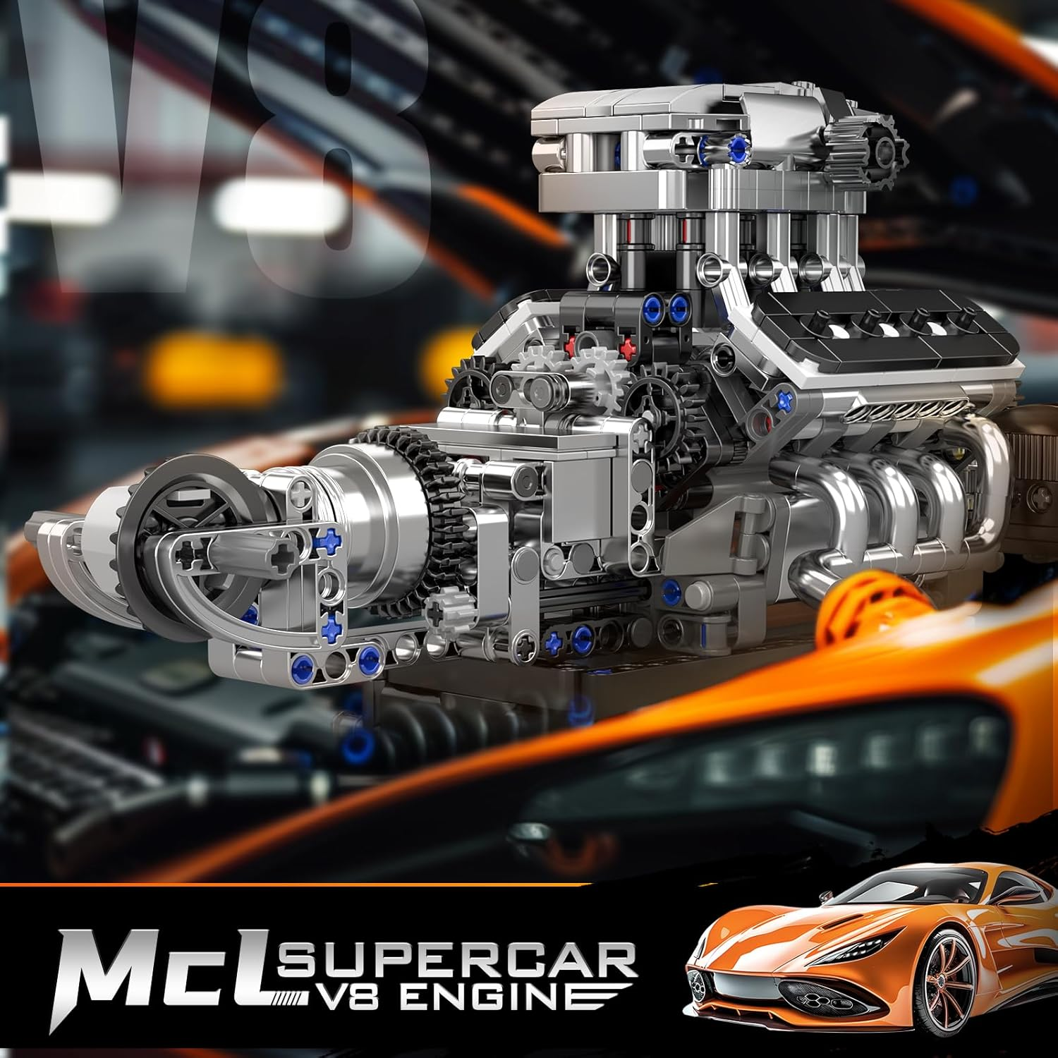 Mould King 10206 Technik V8 Engine Model Kit That Runs - Build Your Own Mini Engine, Car Engine Building Toys for Kids/Adults Collections(737 Pieces) image number 5