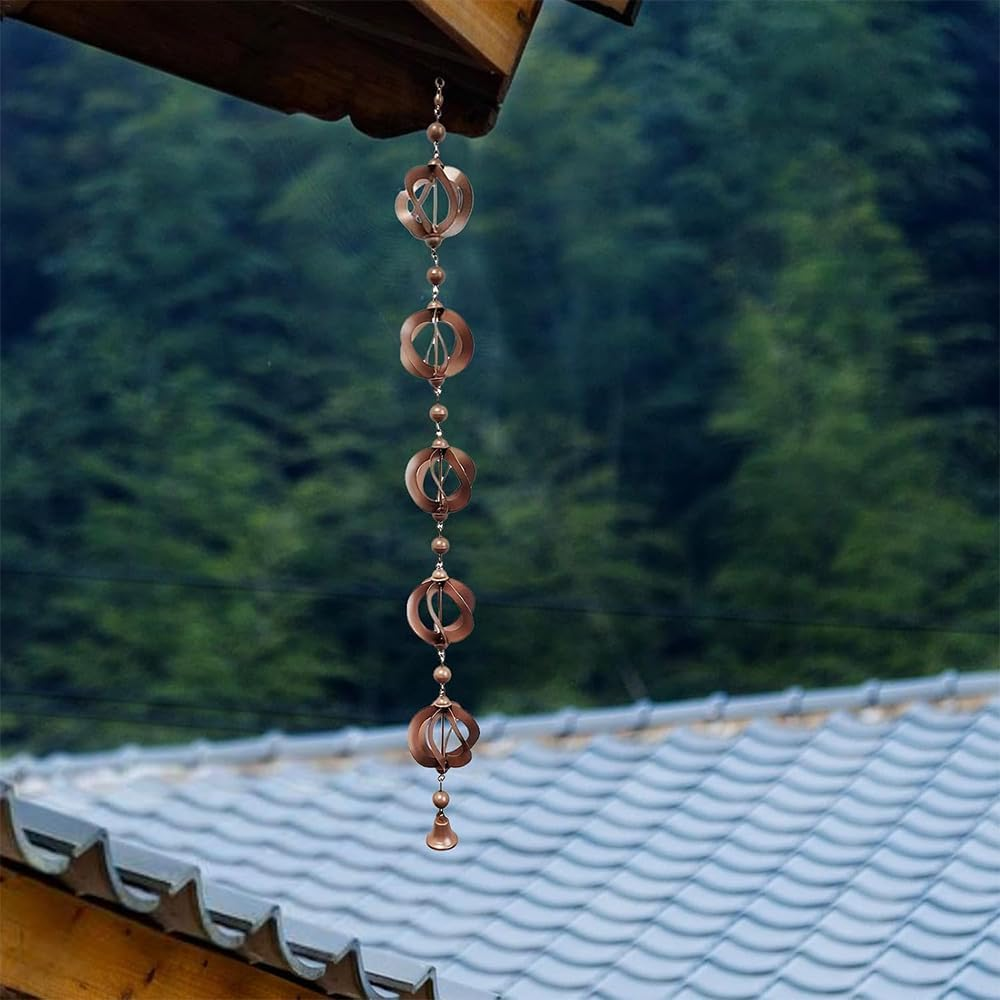 Rain Chain,Chains for Gutters with Bell,Metal Decorative Rain Gutter Chime Home Decor,Functional Replacement Downspout Chain,For Shop,Garden, Backyard, Lawn image number 1