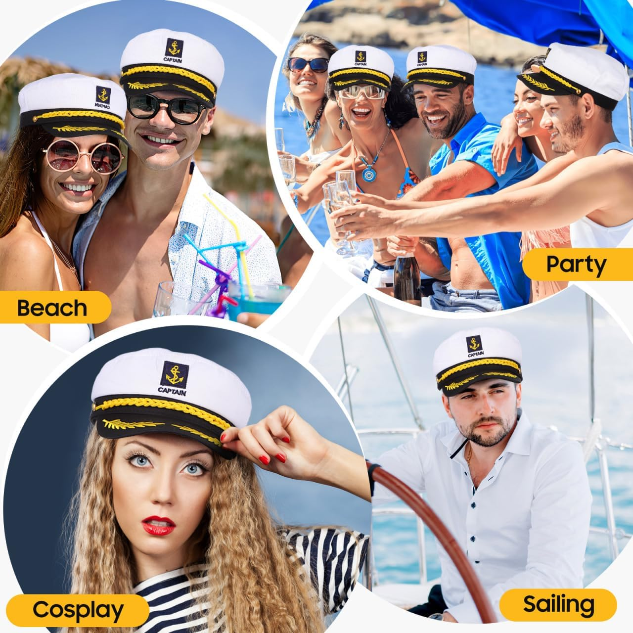 Luxshiny Captain Hat Adjustable Yacht Boat Ship Sailor Hat for Men Women Halloween Costume Accessory, 22 X 15 X 5 Cm (White)