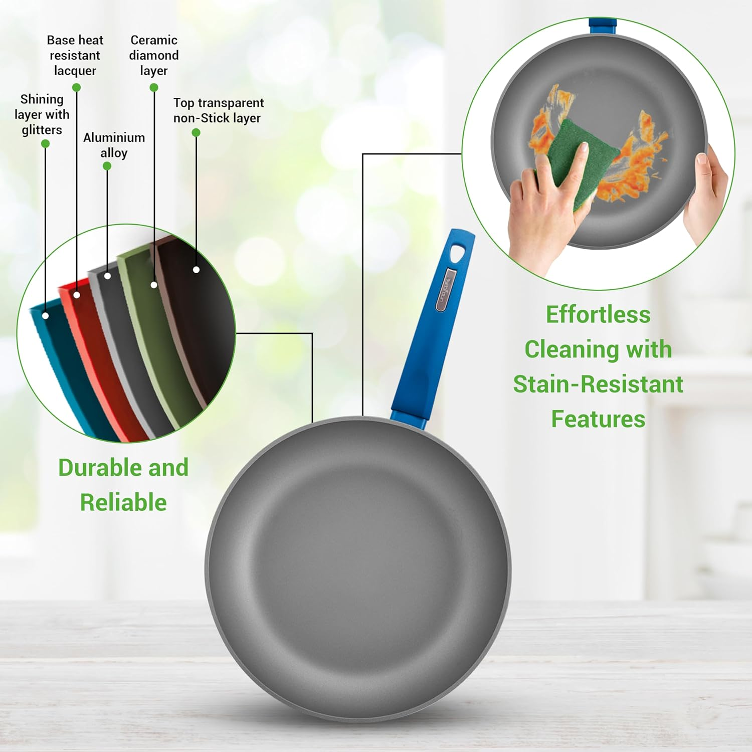 Nutrichef - NCCW12BLU Nutrichef Nonstick Kitchen Cookware Set - Professional Hard Anodized Home Kitchen Ware Pots and Pan Set, Blue image number 3