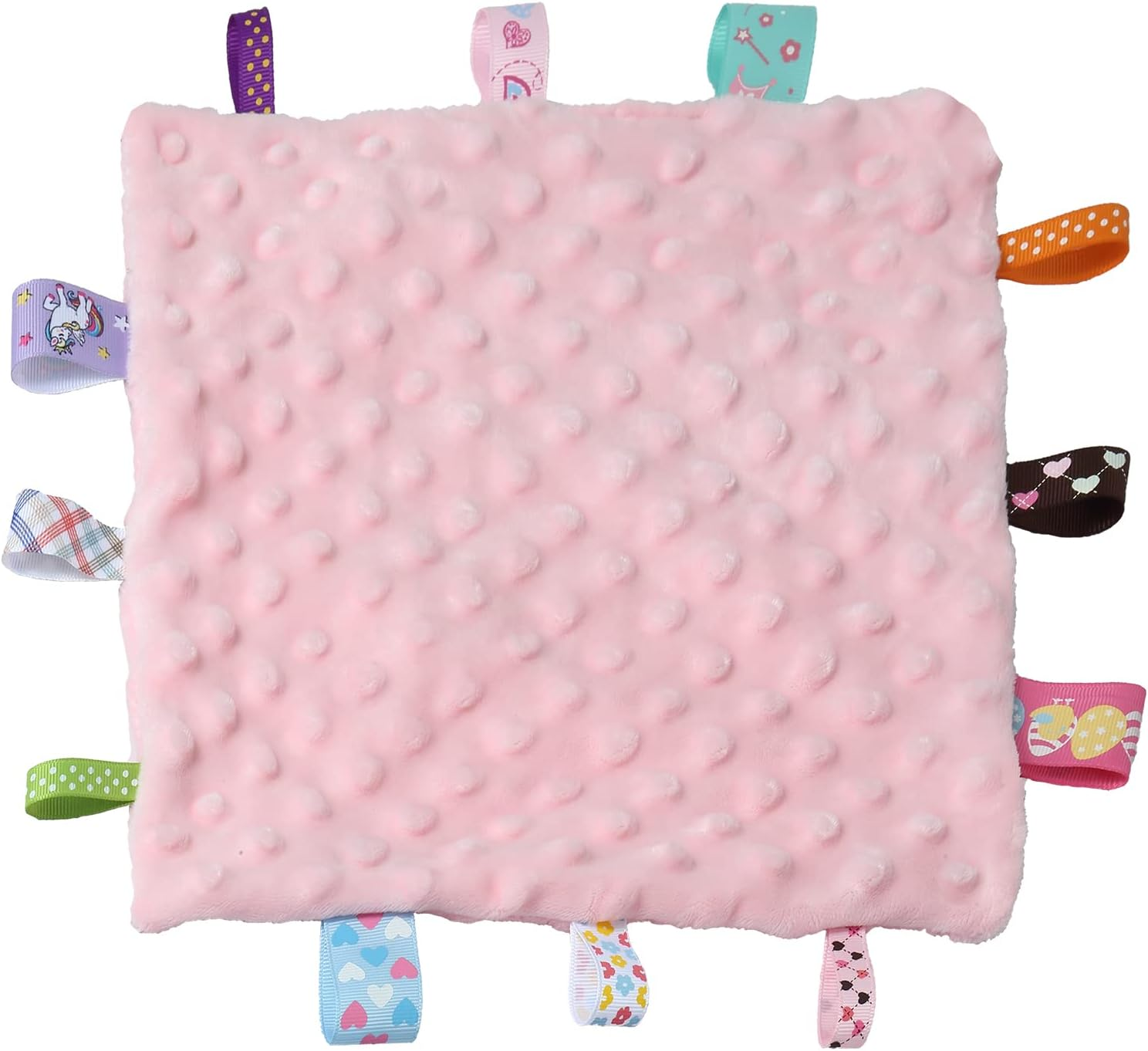 CREVENT Cozy Plush Baby Security Blanket Loveys for Baby Girls, Minky Dot Front + Sherpa Backing with Animal Face (Pink Unicorn + Tag) image number 5