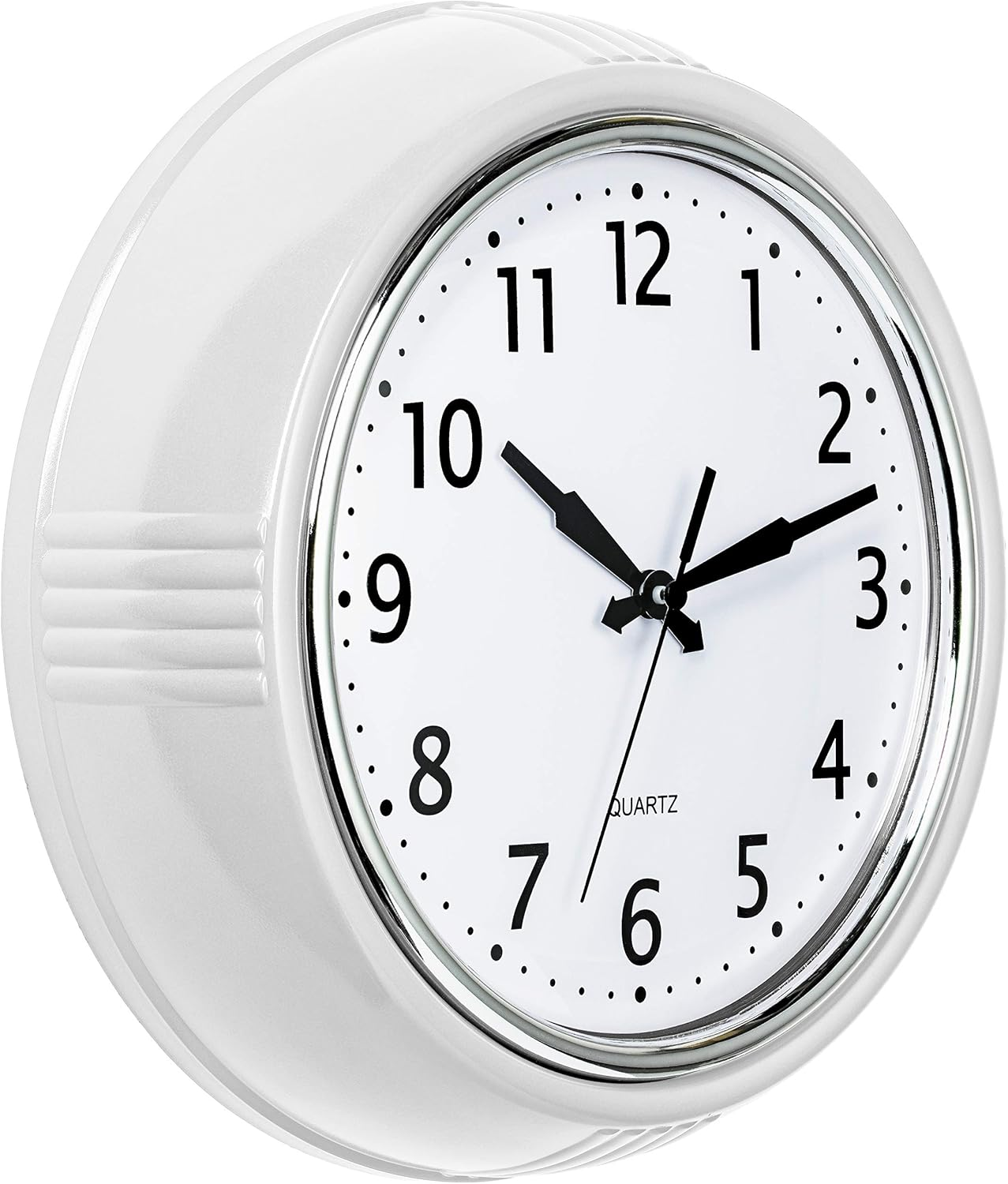 Bernhard Products Retro Wall Clock 9.5 Inch White Kitchen 50'S Vintage Design round Silent Non-Ticking Quality Quartz Clock for Home Office Nursery Bathroom Classroom Easy to Read (White) image number 5