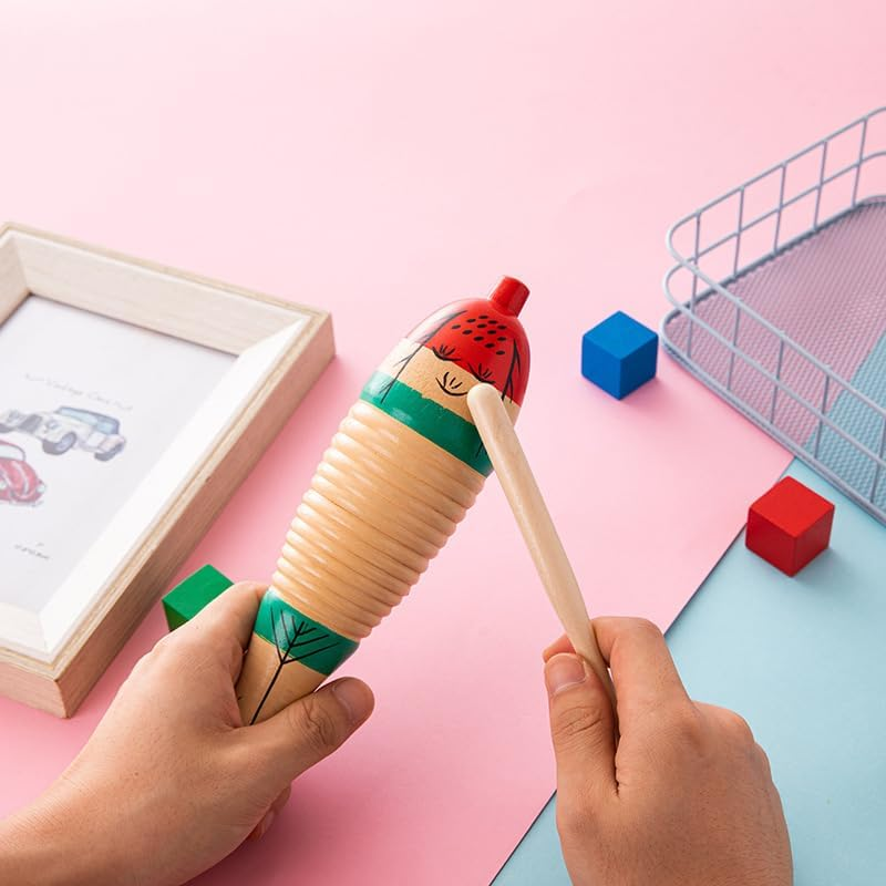 2 Pack Fish Style Guiro Instrument Set, Wood Fish Shape Guiro Hand Percussion Instrument with Rhythm Sticks, Colorful Fish-Shaped Musical Instruments for Adults image number 1