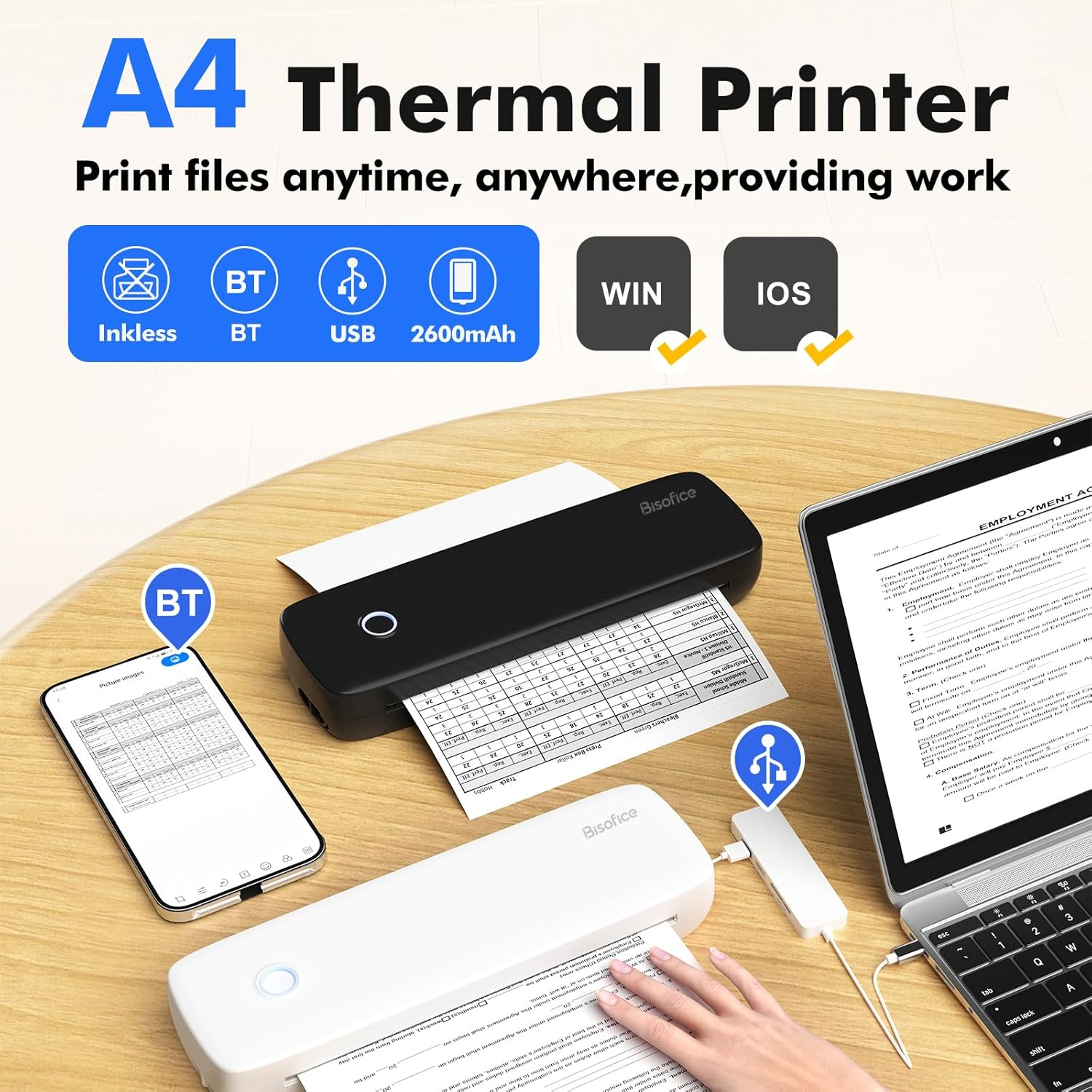 Mingzhe A4 Portable Thermal Transfer Printer Wireless&Usb Connect Connect with Mobile Computer 56Mm/77Mm/107Mm/210Mm/216Mm(2In/3In/4In/8In/8.5In) US Letter for Office School Comes with 1Pc Thermal image number 5
