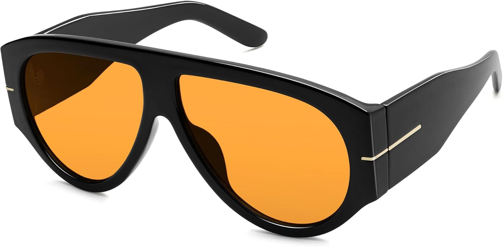 HERJOUR Oversized Retro Aviator Sunglasses Womens Mens 70S Classic Vintage Sun Glasses AR82227 - Deep Black+Black/Green image number 5