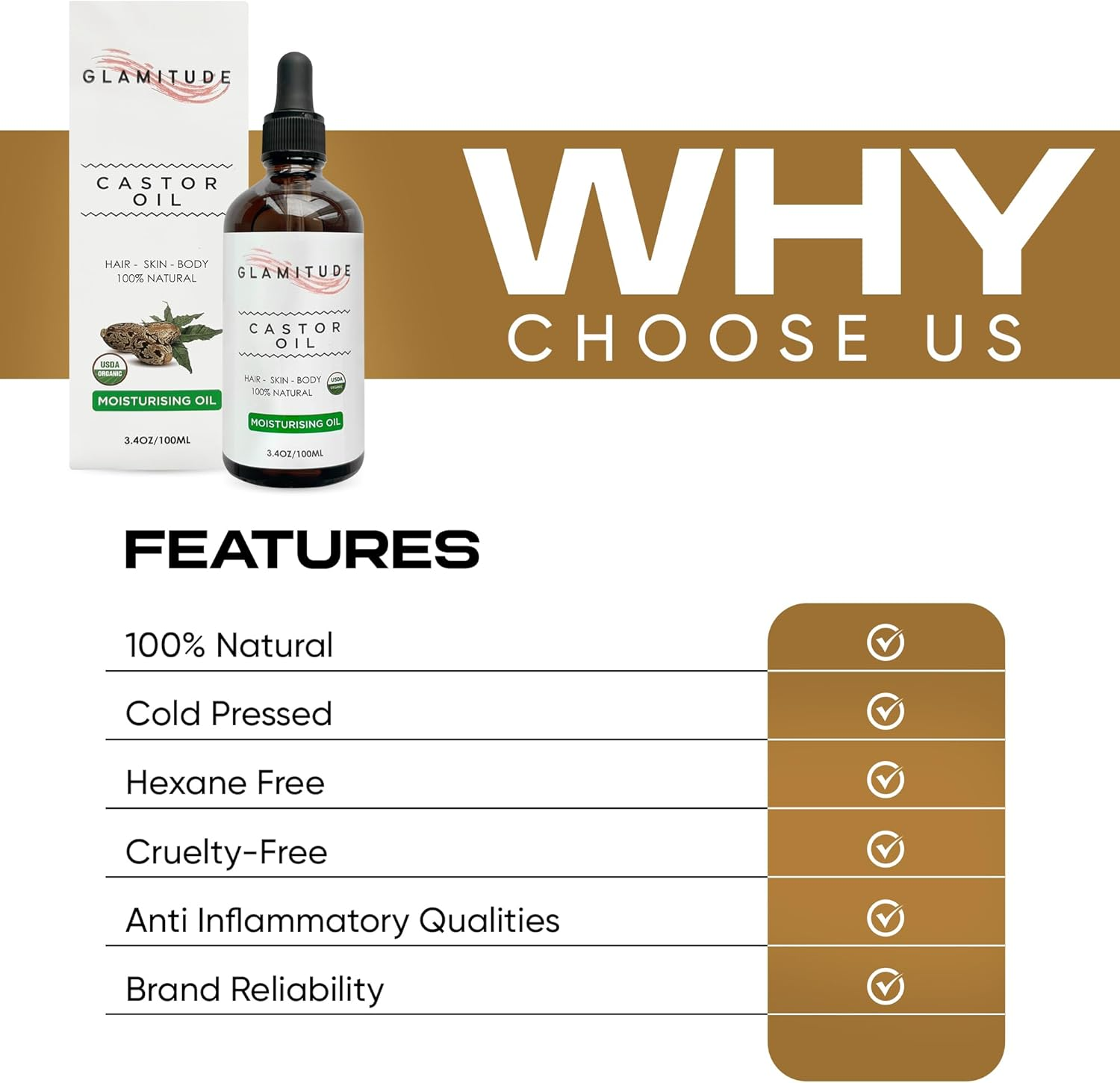 Organic Castor Oil Hexane Free - Pure Cold Pressed | Hair & Lash Serum Hair Growth Serum Castor Oil Pack | Cuticle & Body Curly Hair Products | Pure Caster Eyelash Serum Beard Hair Growth | Hair Growth & Massage | Eyelash and Cuticle Kit 5 Pairs | 100Ml image number 2