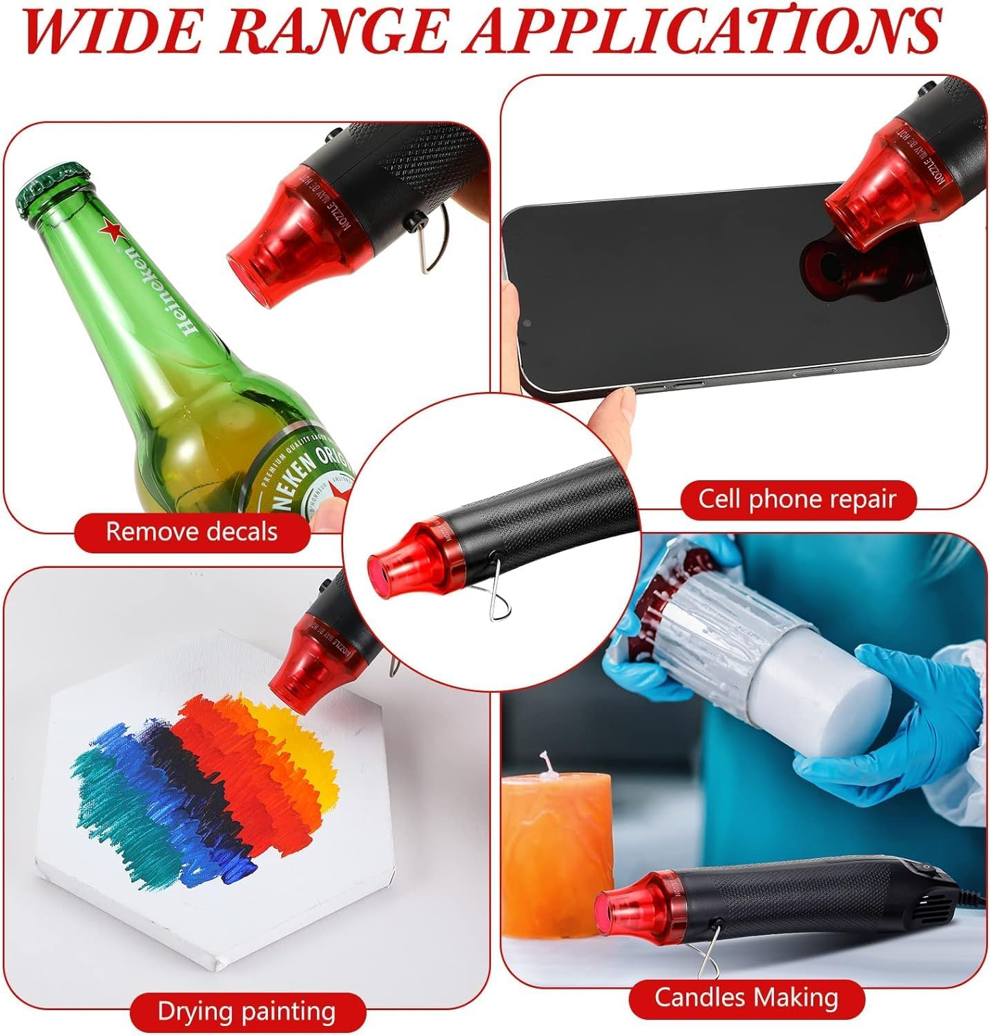 Mini Heat Gun for Epoxy Resin, 300W 220V Portable Handheld Heat Air Gun with 164 Pcs Heat Shrink Tubes for DIY Crafts Embossing, Shrink Wrapping, Drying Paint, Clay, Rubber Stamp Heat Tools (Black)