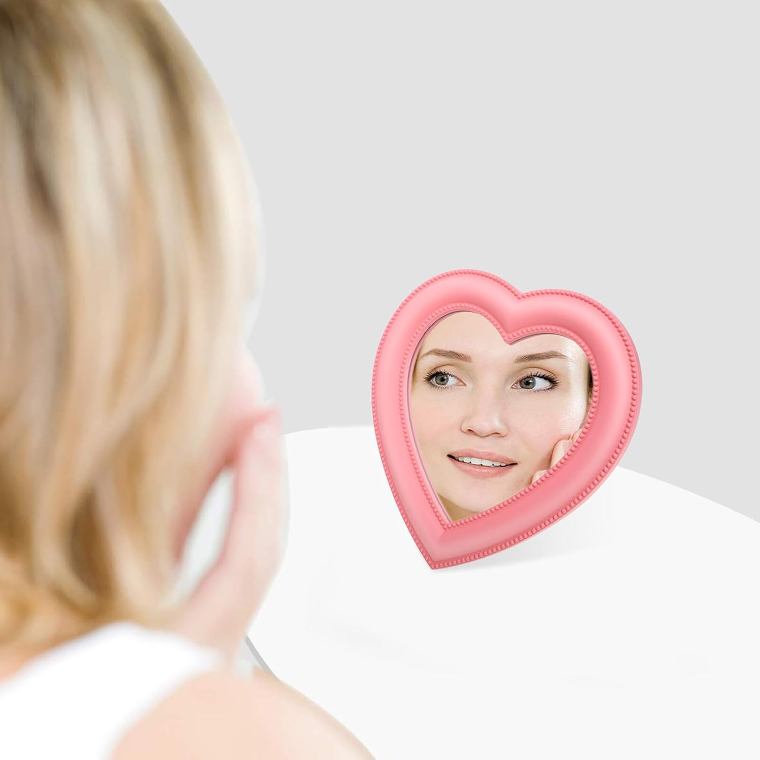 MALUGOGO Heart Shape Makeup Mirror Standing Wall-Mounted Cosmetic Vanity Desktop Mirror for Bedroom Bathroom Decor image number 1