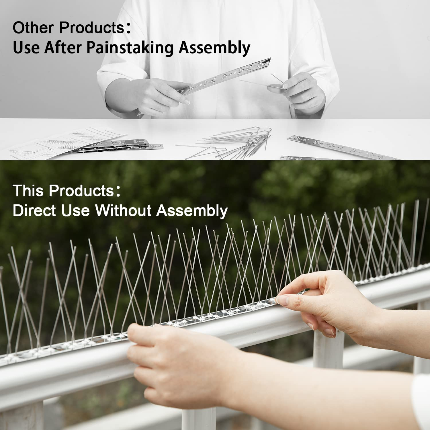 OFFO Bird Spikes Pre-Assembled for Roofs and Windows, Durable Pigeon Spikes for Deterring Crows, Possume, Seagulls and Small Birds, Bird Deterrent Spikes Set Cover 2.08M(6.82 Feet),Matte Black image number 3