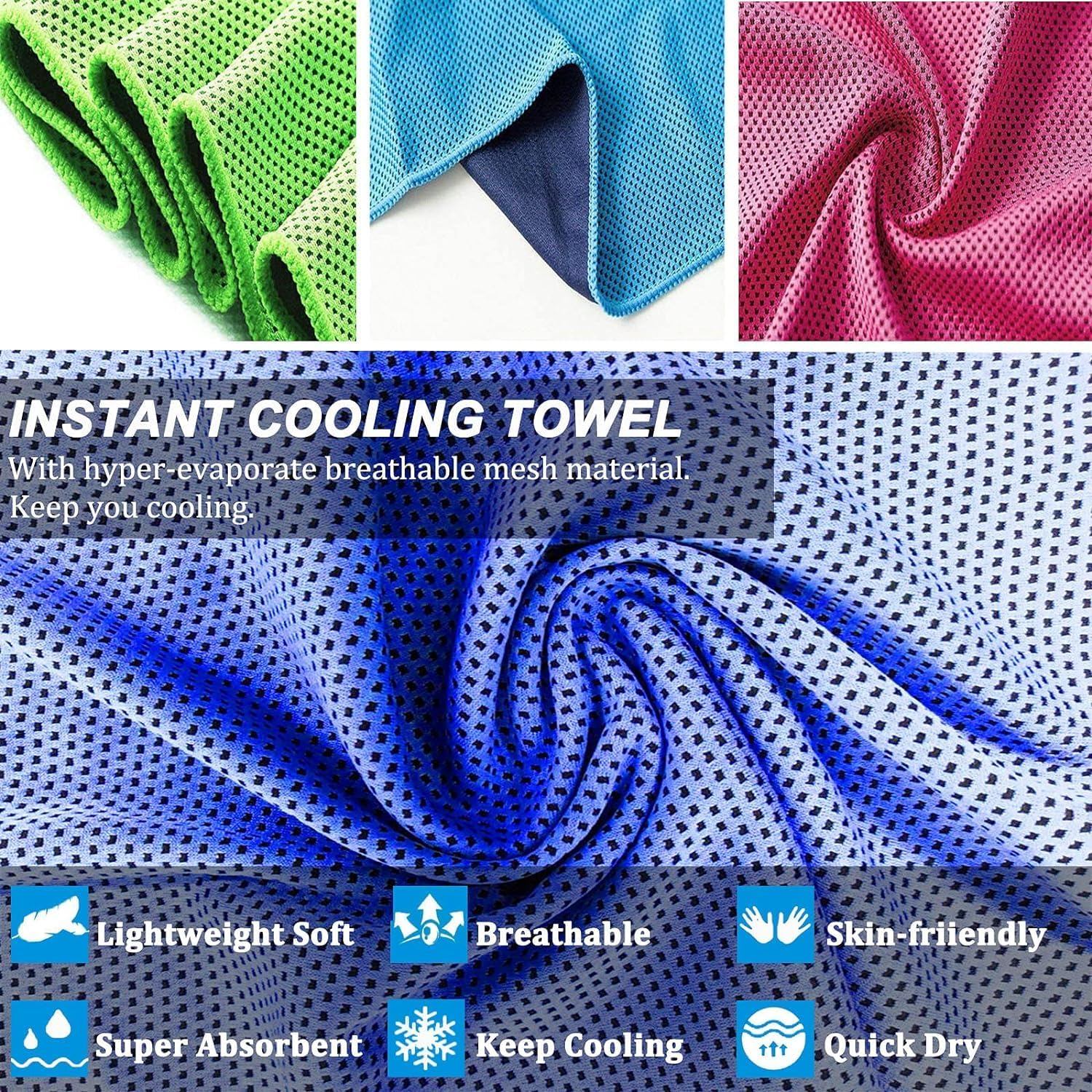 3 Pack Cooling Towel (40"X12") Cool Cold Towel for Neck, Microfiber Ice Towel, Soft Breathable Chilly Towel for Yoga, Gym, Workout, Running, Golf, Travel, Cooling Neck Wrap for Hot Weather image number 4