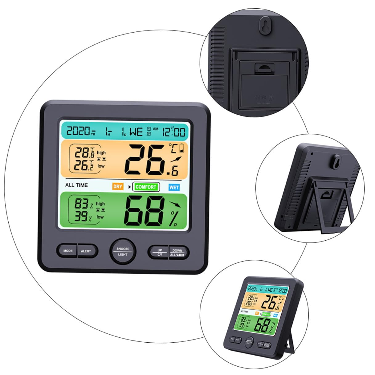 Yardwe Wall-Mounted Digital Thermometer Hygrometer Clock with Large Screen Indoor Temperature Humidity Monitor for Home Office No Battery Required Desktop Wall Hanging Design image number 4