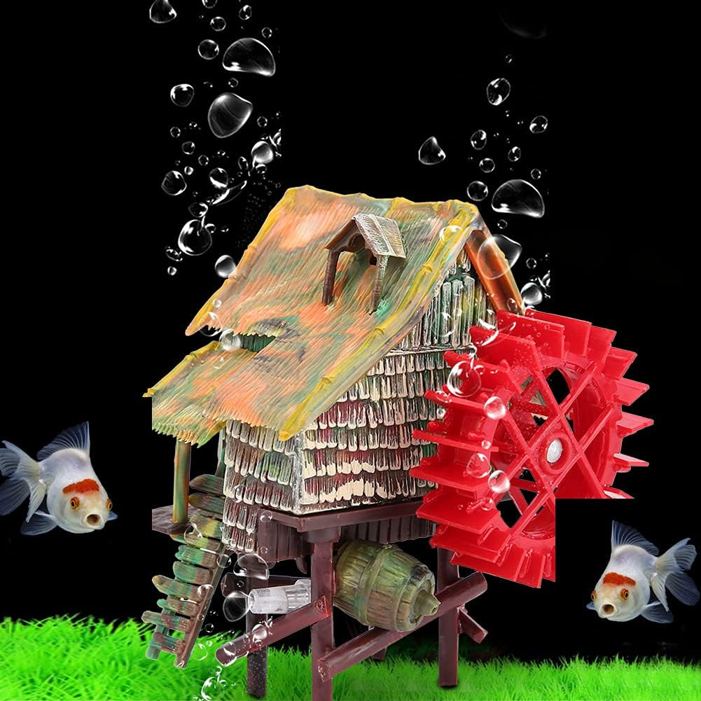 Vividly Color Rotatable Waterwheel Windmill Aquarium, Aquarium Big Water Wheel Landscaping, Waterwheel Hut for Aquarium Office Fish Tank Household(Small Waterwheel) image number 3