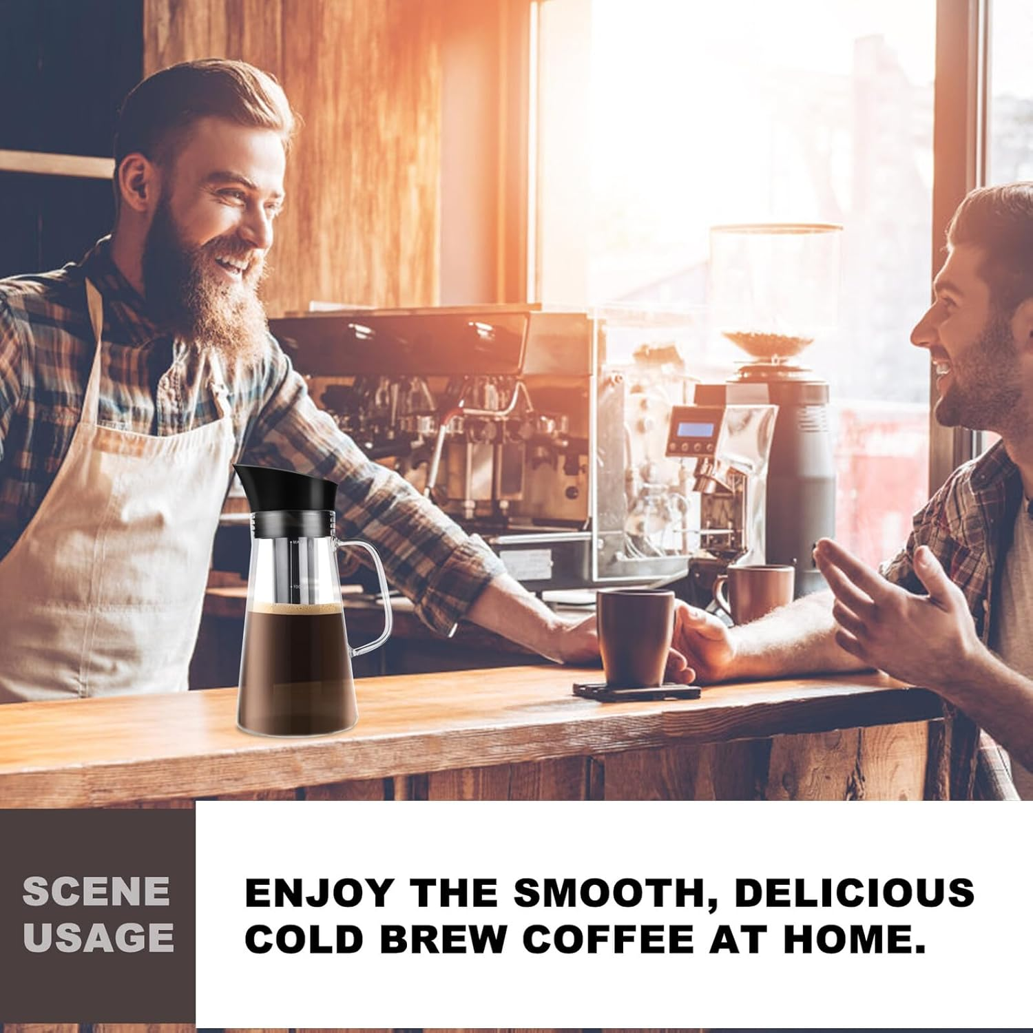 PERSELOSO Large Capacity Portable Heat-Resistant Glass Coffee Kettle with Filter Cold Brew Coffee and Tea Pot Lightweight and Easy to Clean for Travel and Home Use image number 1